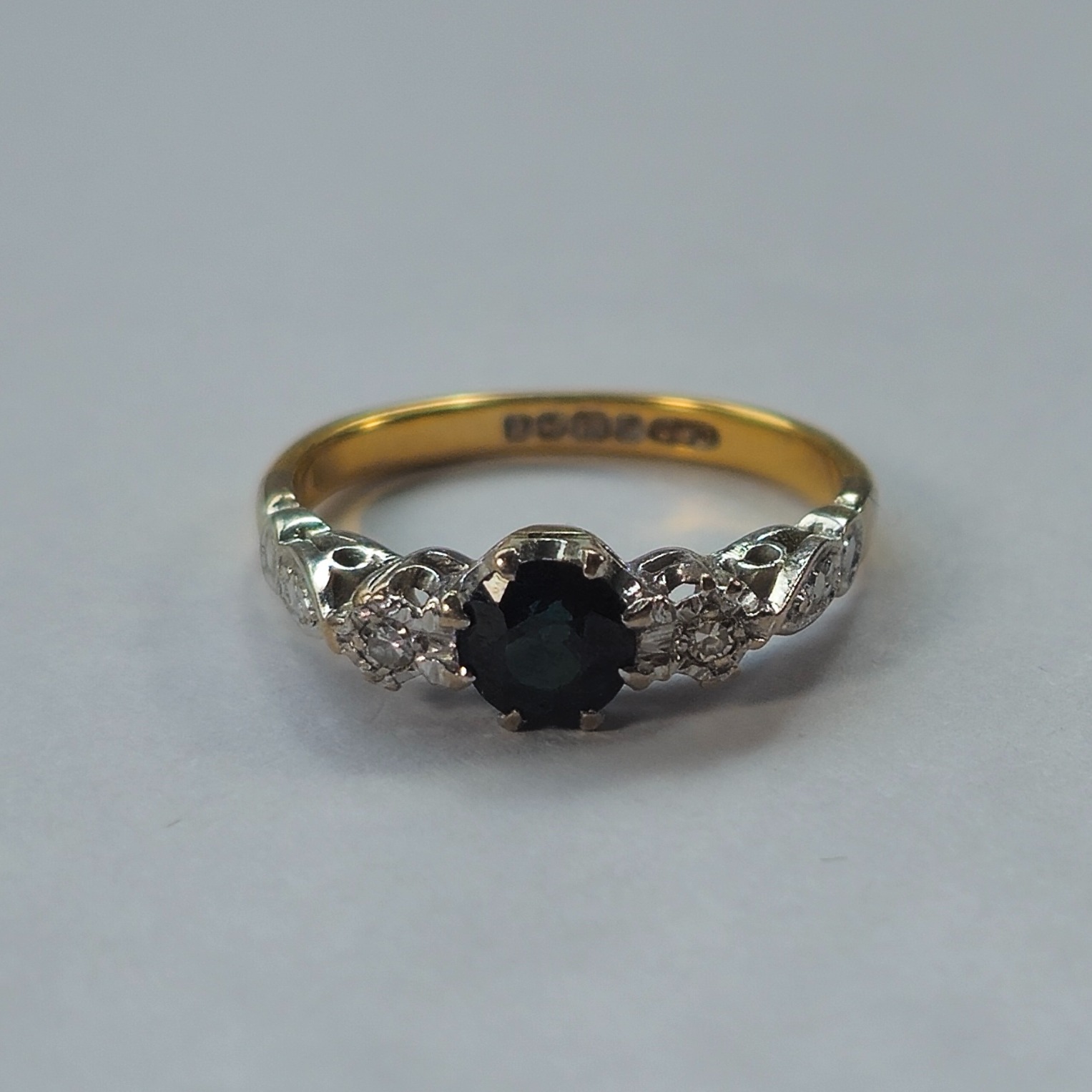 Product photo for 18ct Gold Sapphire & Diamond Trilogy Style Ring Size I