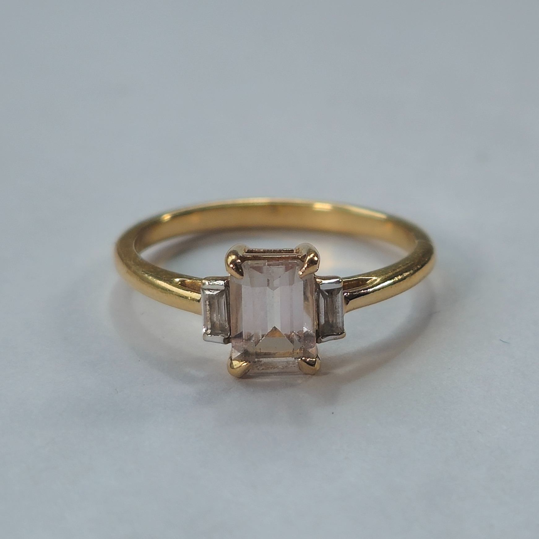Product photo for 9ct Gold Rectangle Clear Stone Trilogy Style Engagement Ring Size N