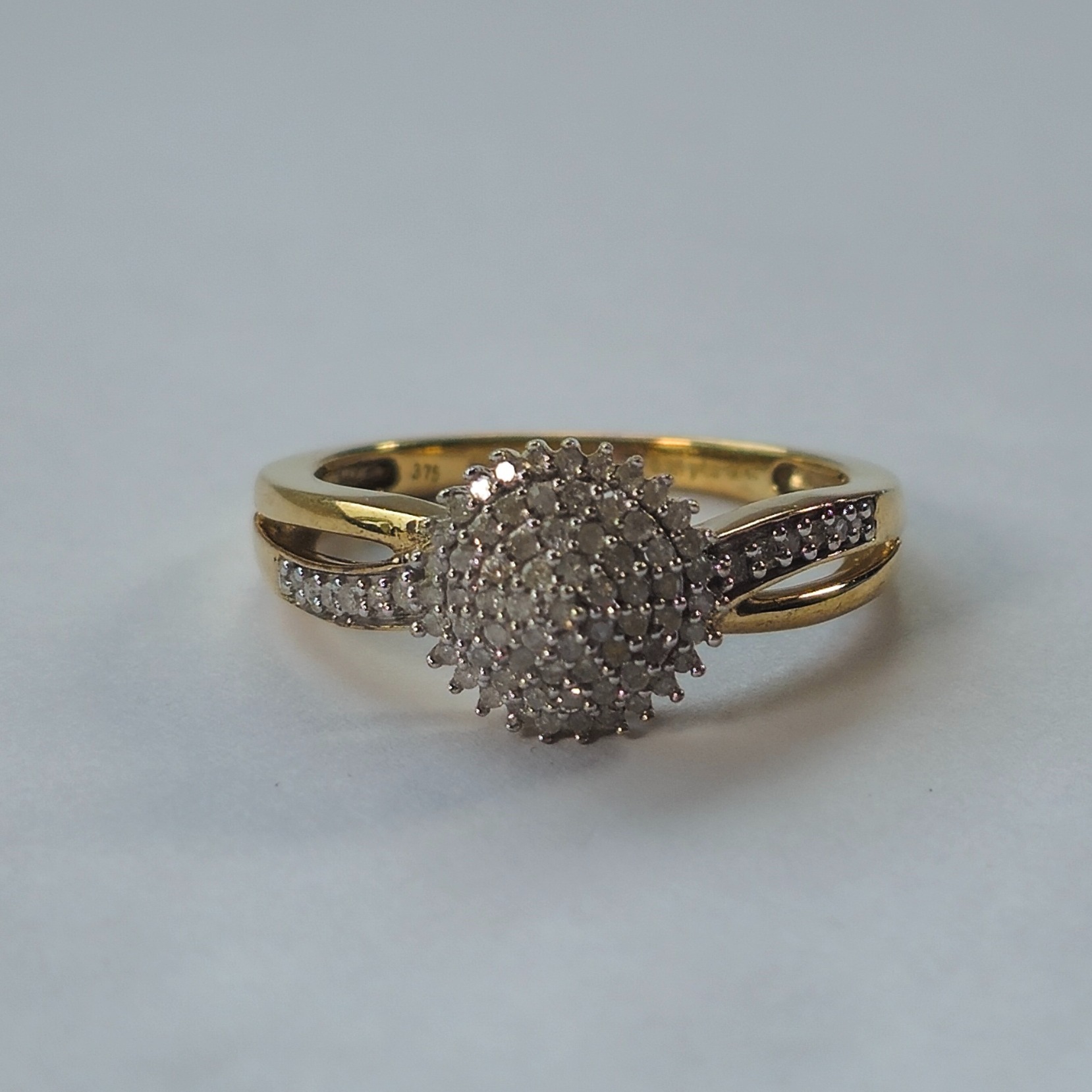 Product photo for 9ct Gold 0.25ct Diamond Layered Flower Pointed Dome Ring Size M