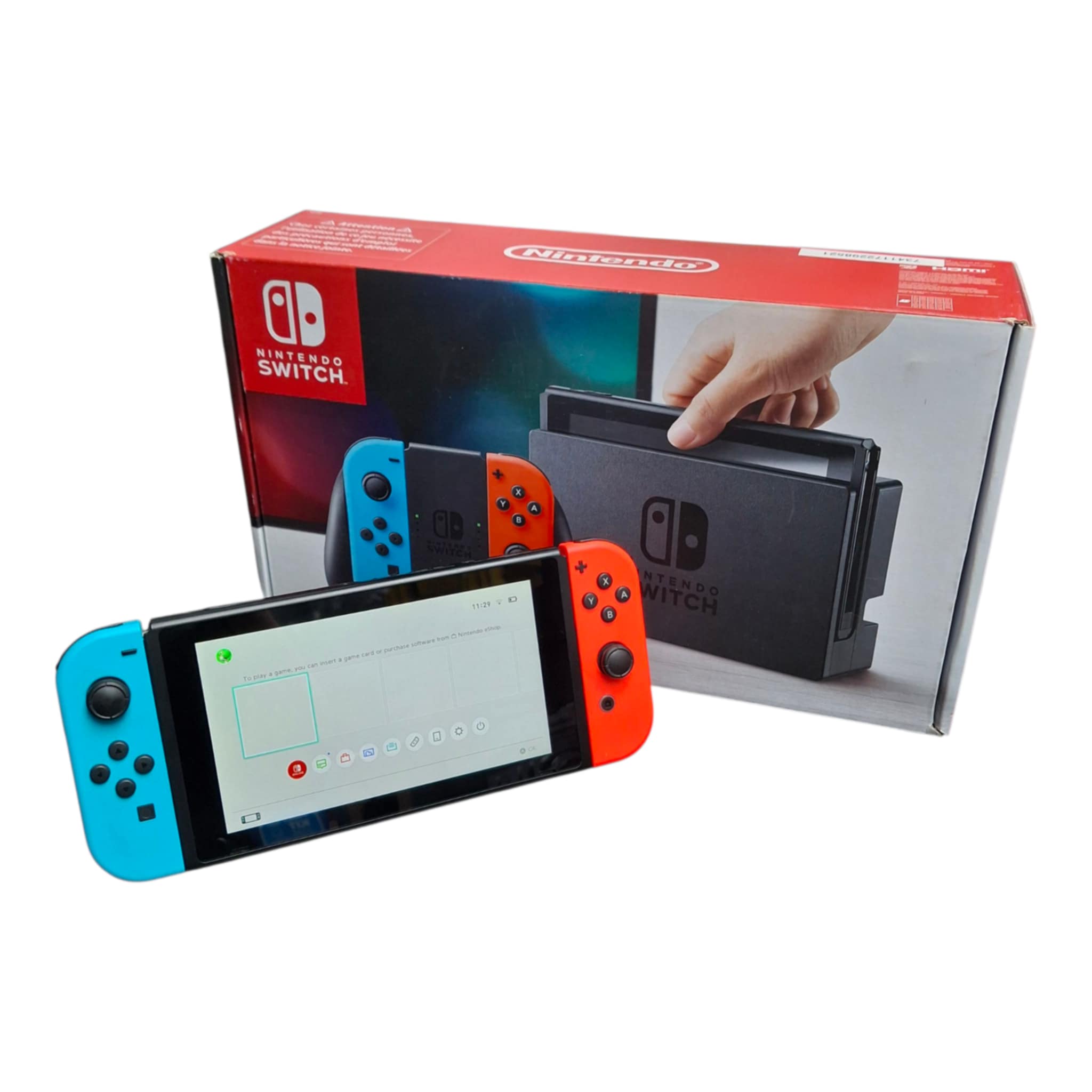 Product photo for Nintendo Switch Console, 32GB + Neon Red/Blue Joy-Con, Boxed