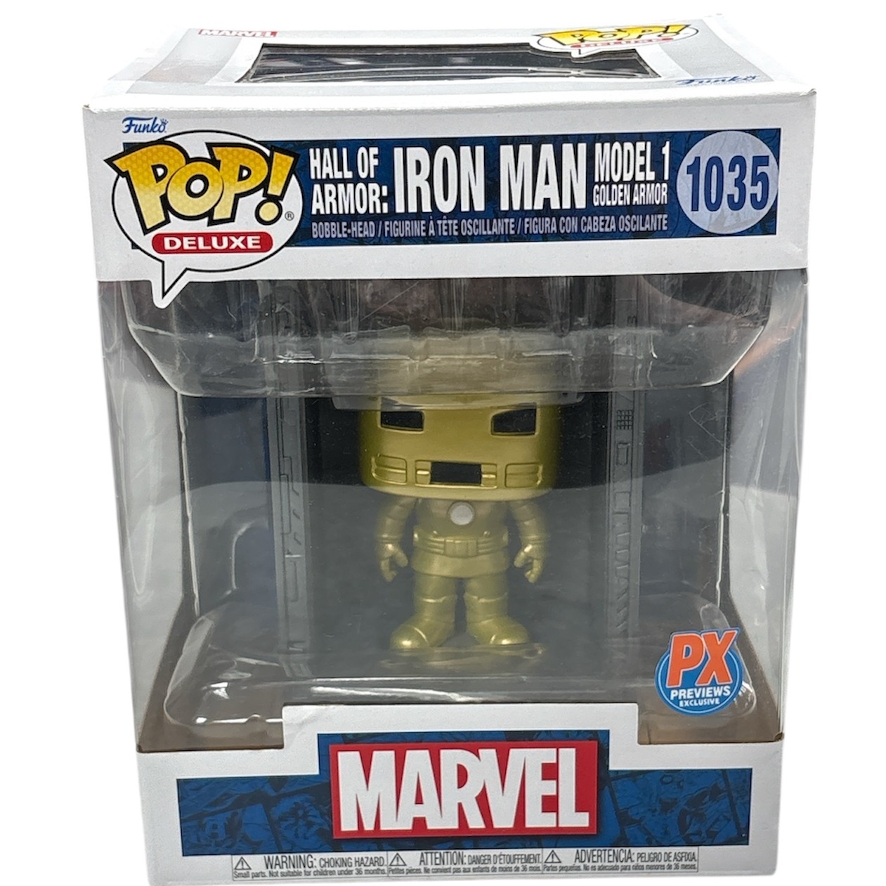 Product photo for Funko Pop! #1035 Hall Of Armor: Iron Man Model 1 (Golden Armor) - PX Previews