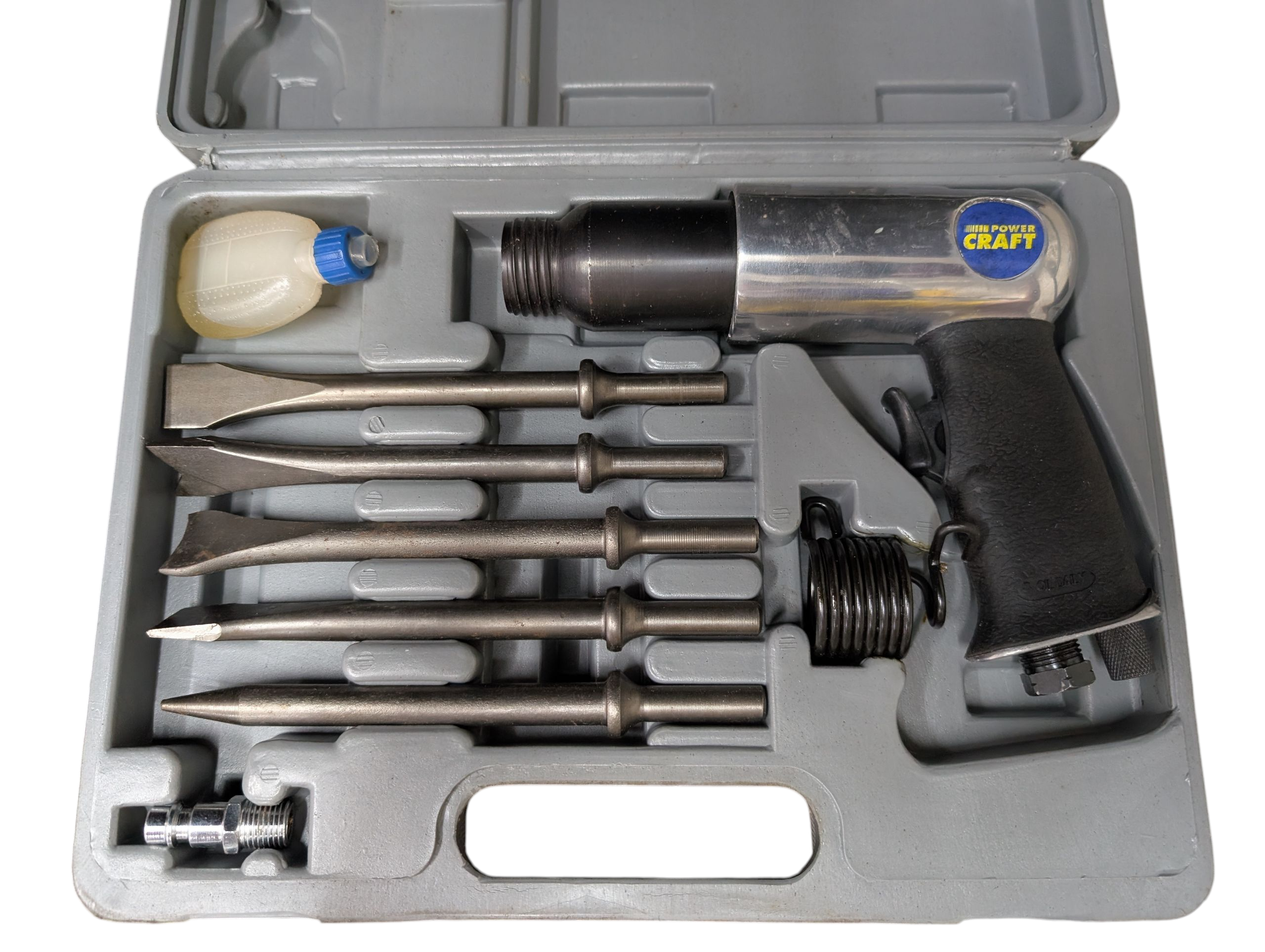 Product photo for Power Craft PCATZ Air Hammer Chisel Kit – 5 Bits, Case Used, Working Condition