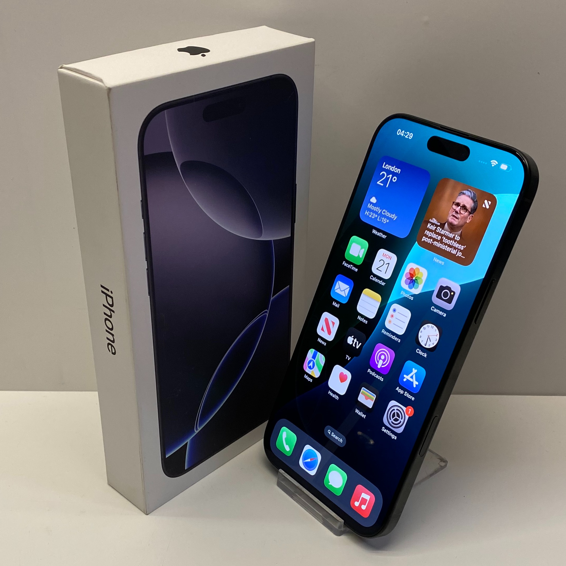 Product photo for Apple iPhone 16 Pro Max Unlocked Model A3296 256GB in Black Titanium Boxed