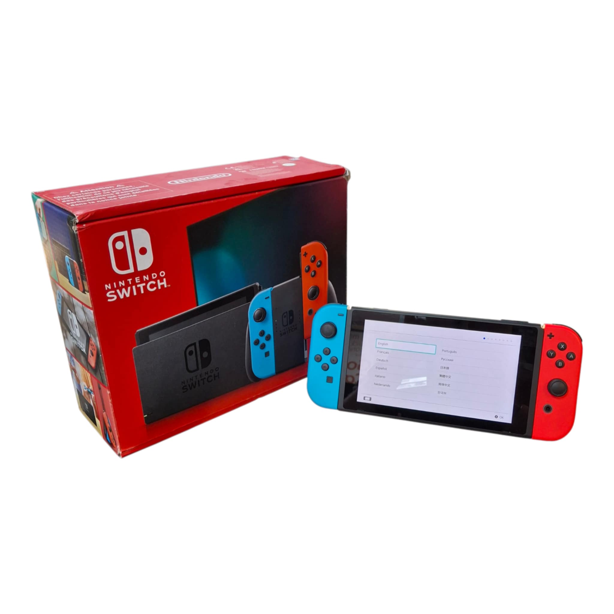 Product photo for Switch Console, 32GB HAC-001-01 + Neon Red/Blue Joy-Con, Boxed