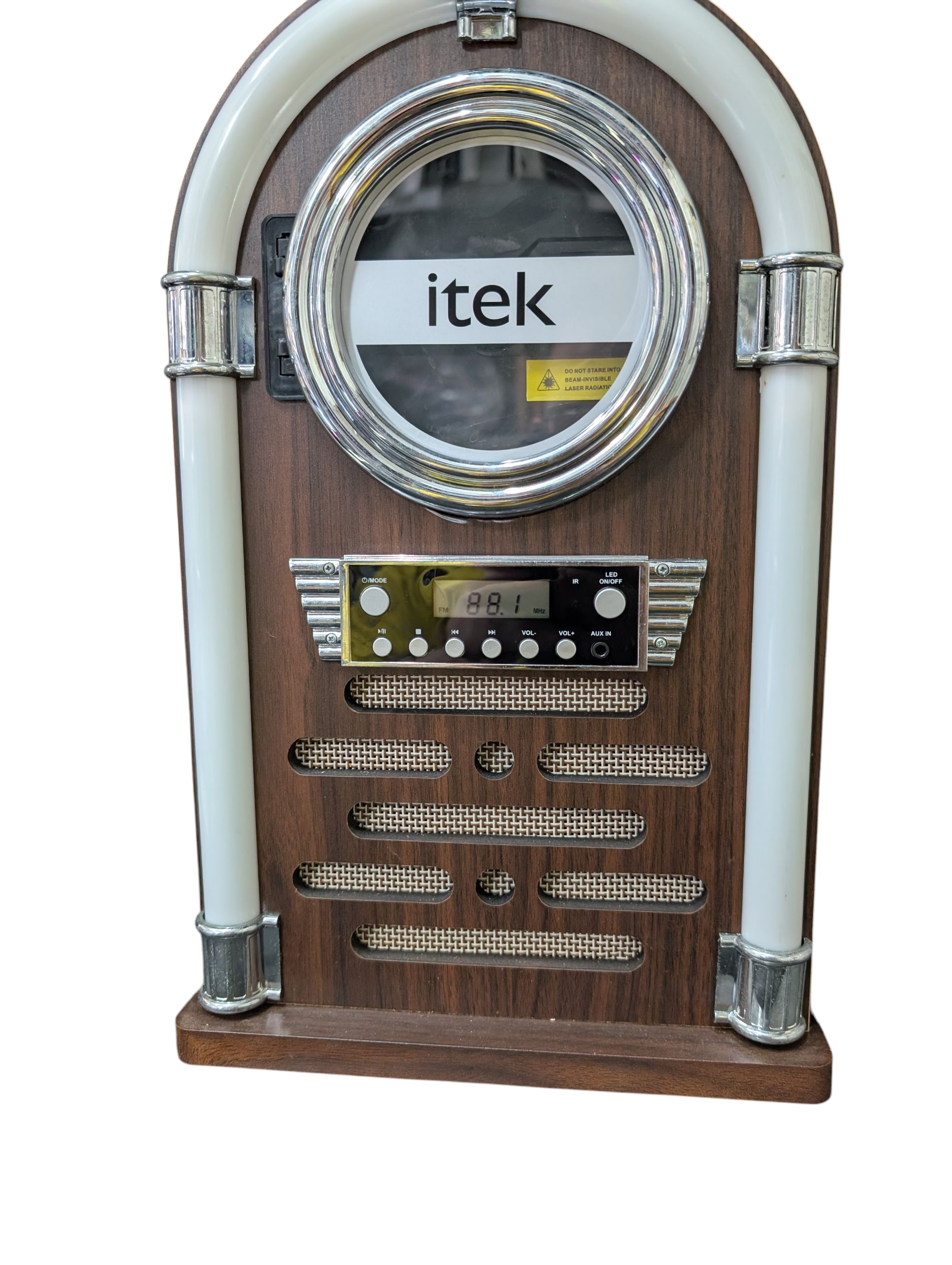 Product photo for Itek i60018CD Bluetooth LED Jukebox CD Player FM Radio AUX – Used