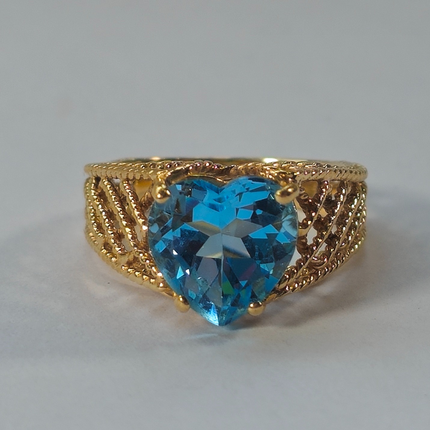Product photo for 9ct Gold Blue Heart Stone Ring by QVC Size L
