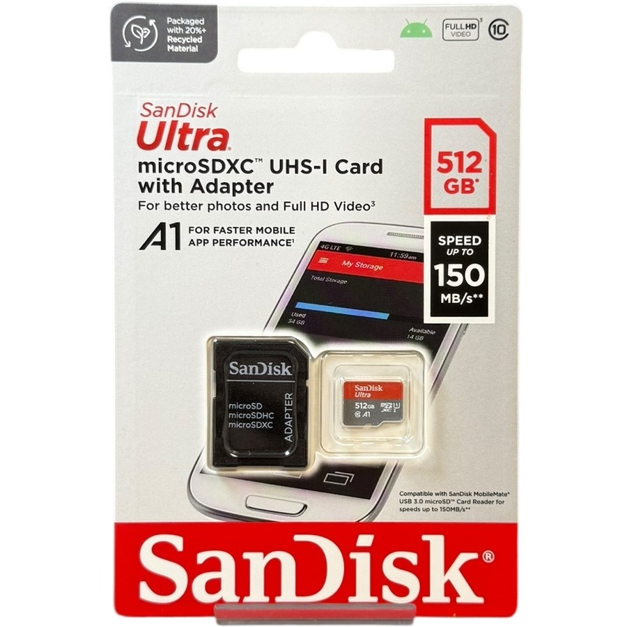 Product photo for New: SanDisk Ultra MicroSDXC UHS-1 Card With Adapter - 512GB Storage Capacity