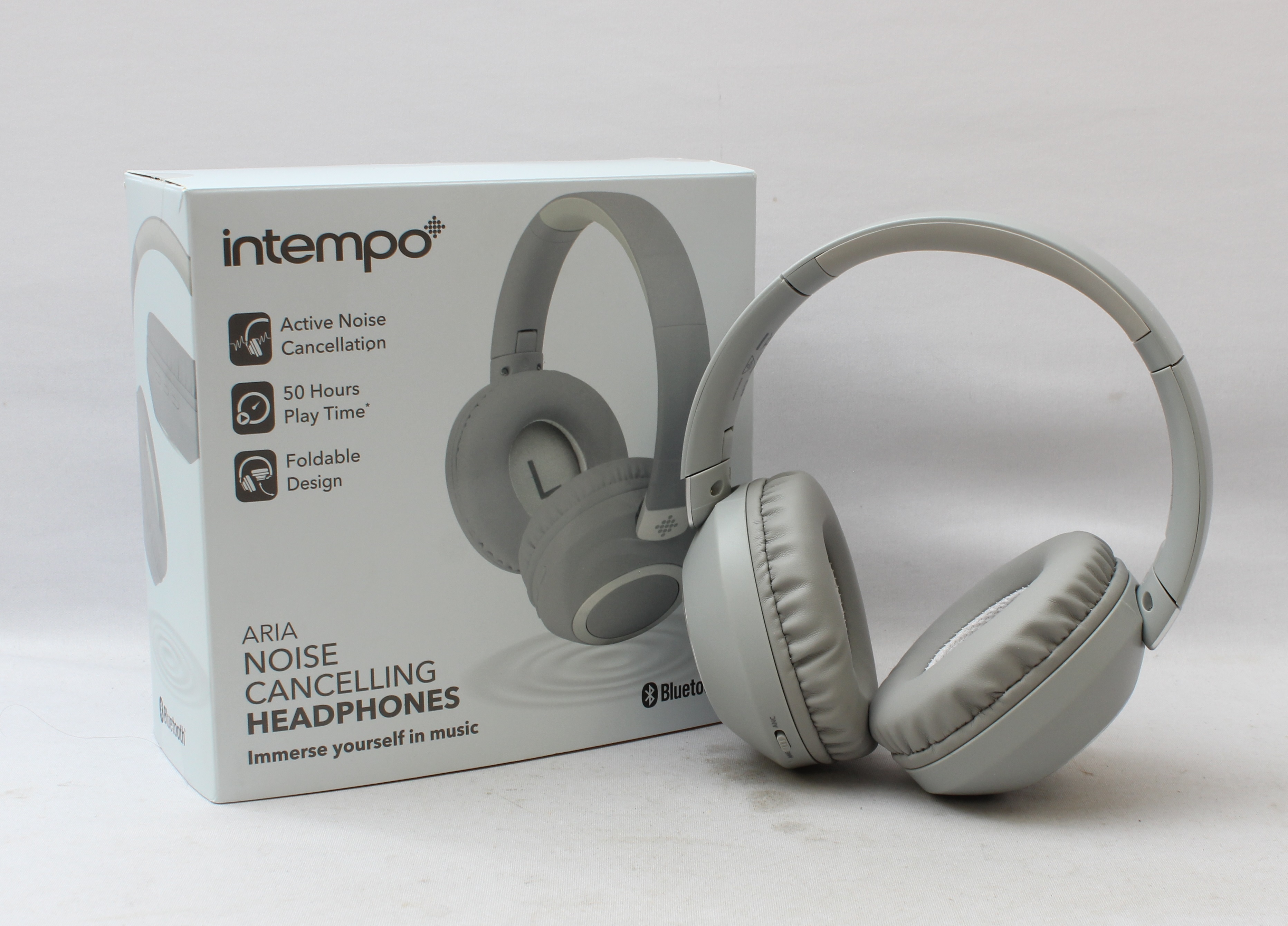 Product photo for Intempo Aria Noise Cancelling Bluetooth Headphones - Boxed Grey (U)