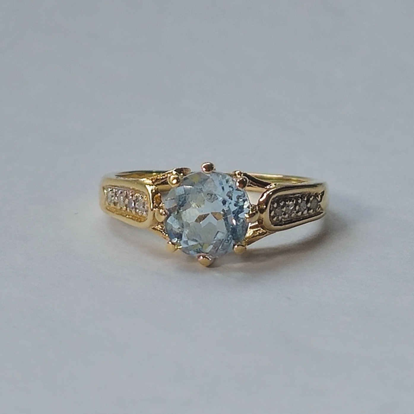Product photo for 9ct Gold Diamond & Blue Stone 8 Claw Engagement Style Ring Size K1/2