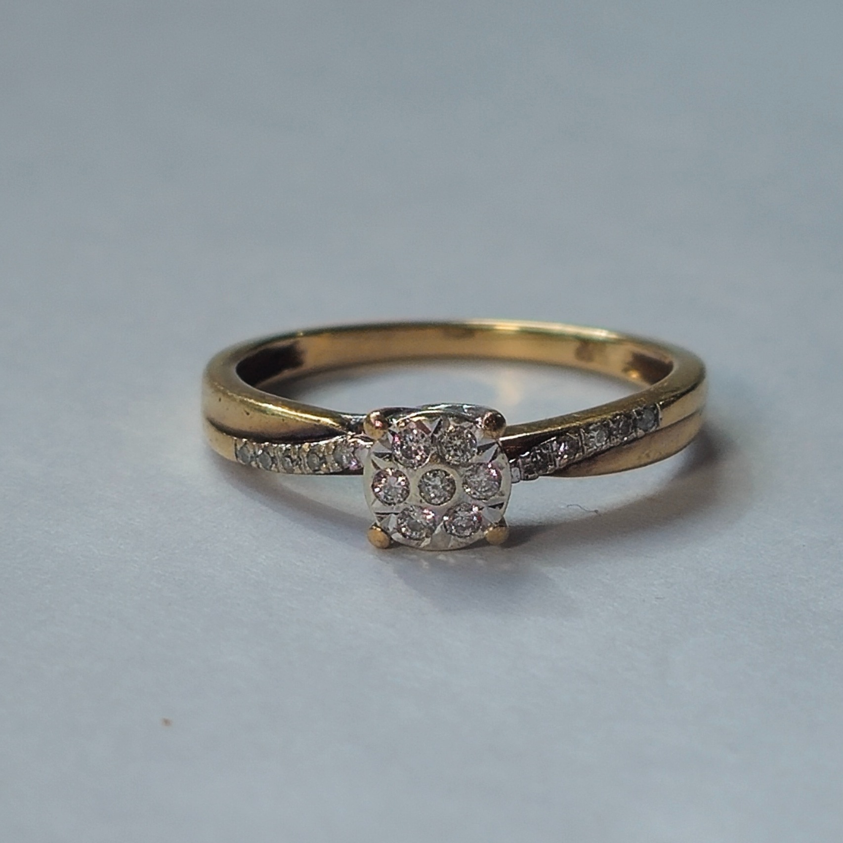 Product photo for 9ct Gold Diamond Pave Round Head Infinity Style Shoulder Solitaire Engagement Ring Size K1/2