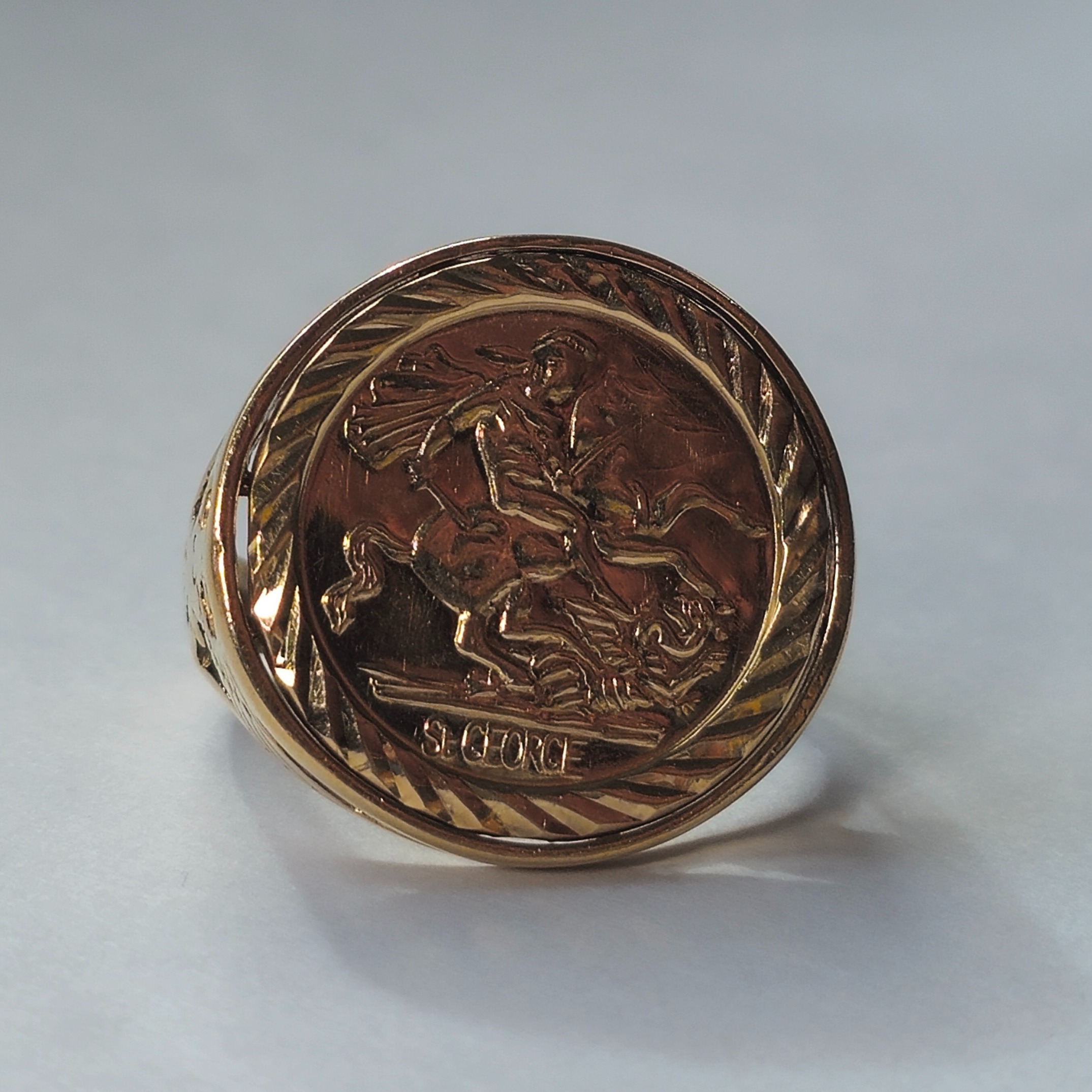 Product photo for 9ct Gold St George Coin Ring Size T
