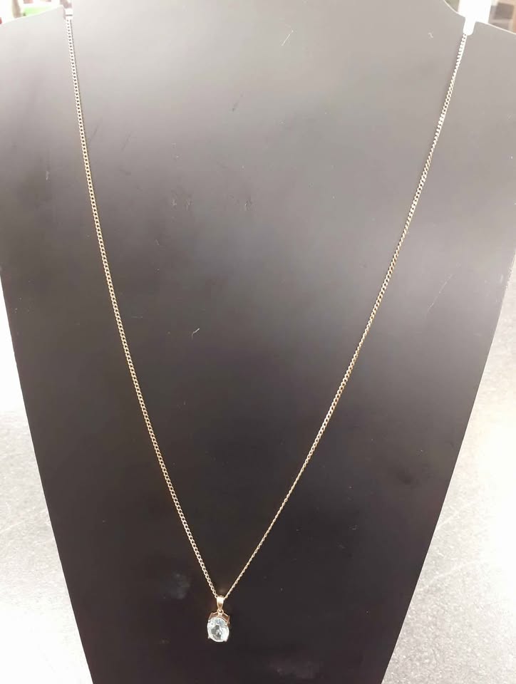 Product photo for 9ct gold necklace with blue stone pendant 3.4G L - 54CM (21