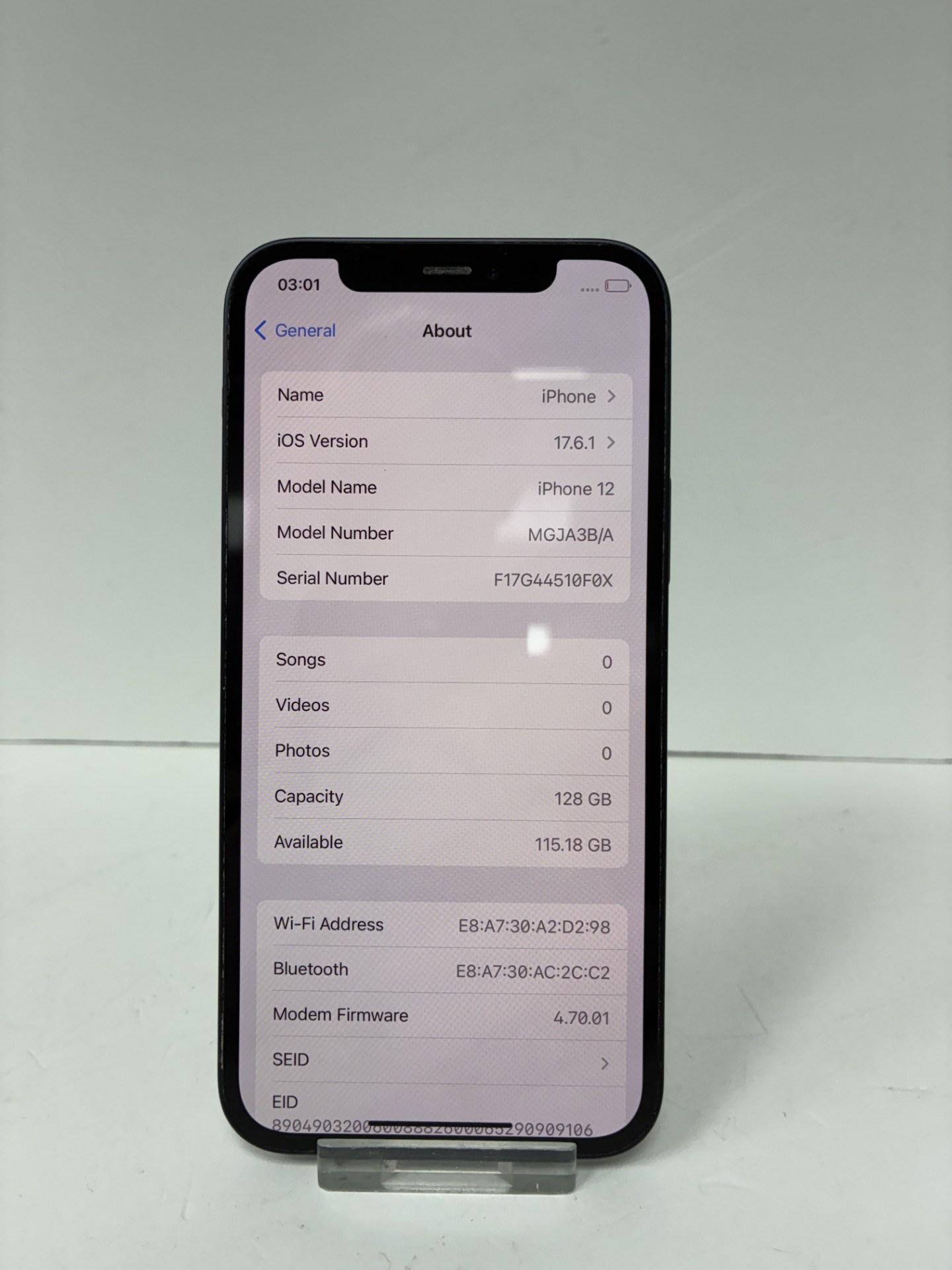 Product photo for IPHONE 12 128GB 88% BATTERY HEALTH MIDNIGHT UNLOCKED UNBOXED