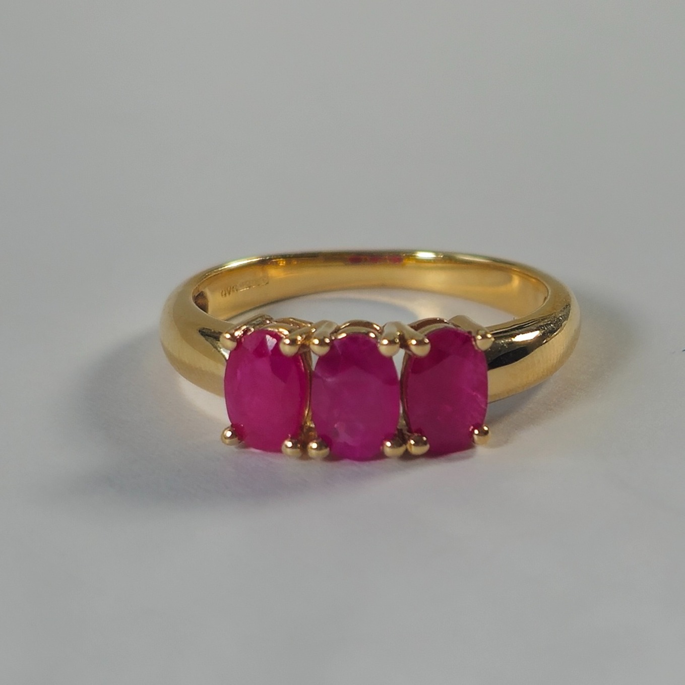 Product photo for 9ct Gold Oval Ruby Trilogy Ring by QVC Size N1/2