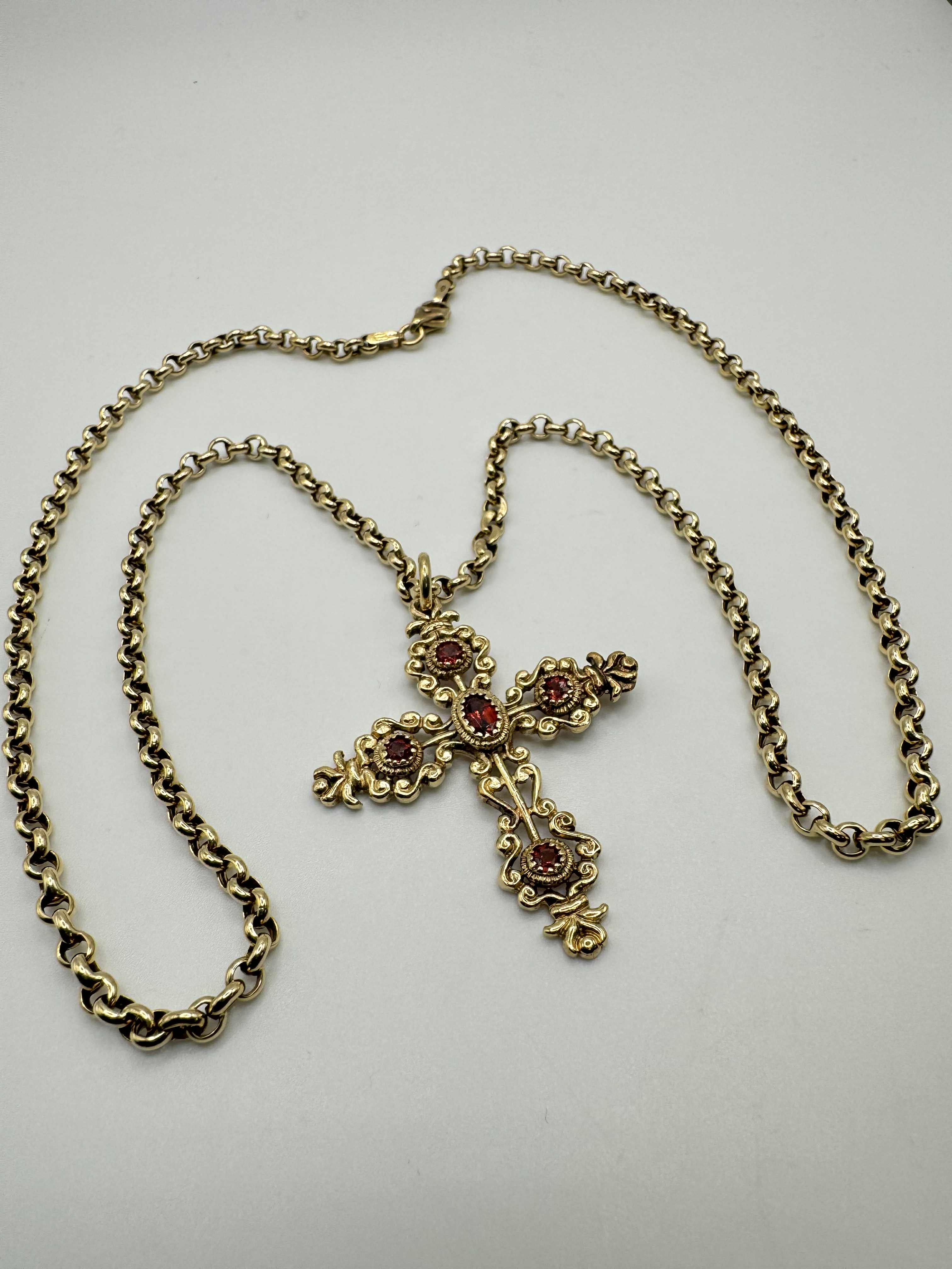 Product photo for 9ct Belcher Chain & Garnet Cross Pendant