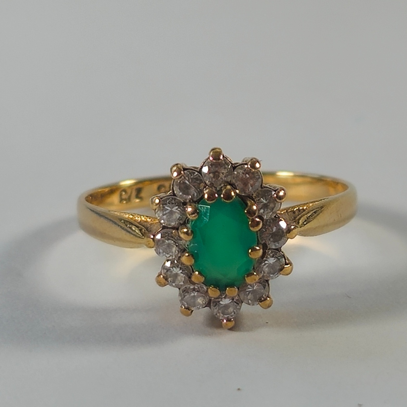 Product photo for 9ct Gold Green & White *CZ* Flower Ring Size L