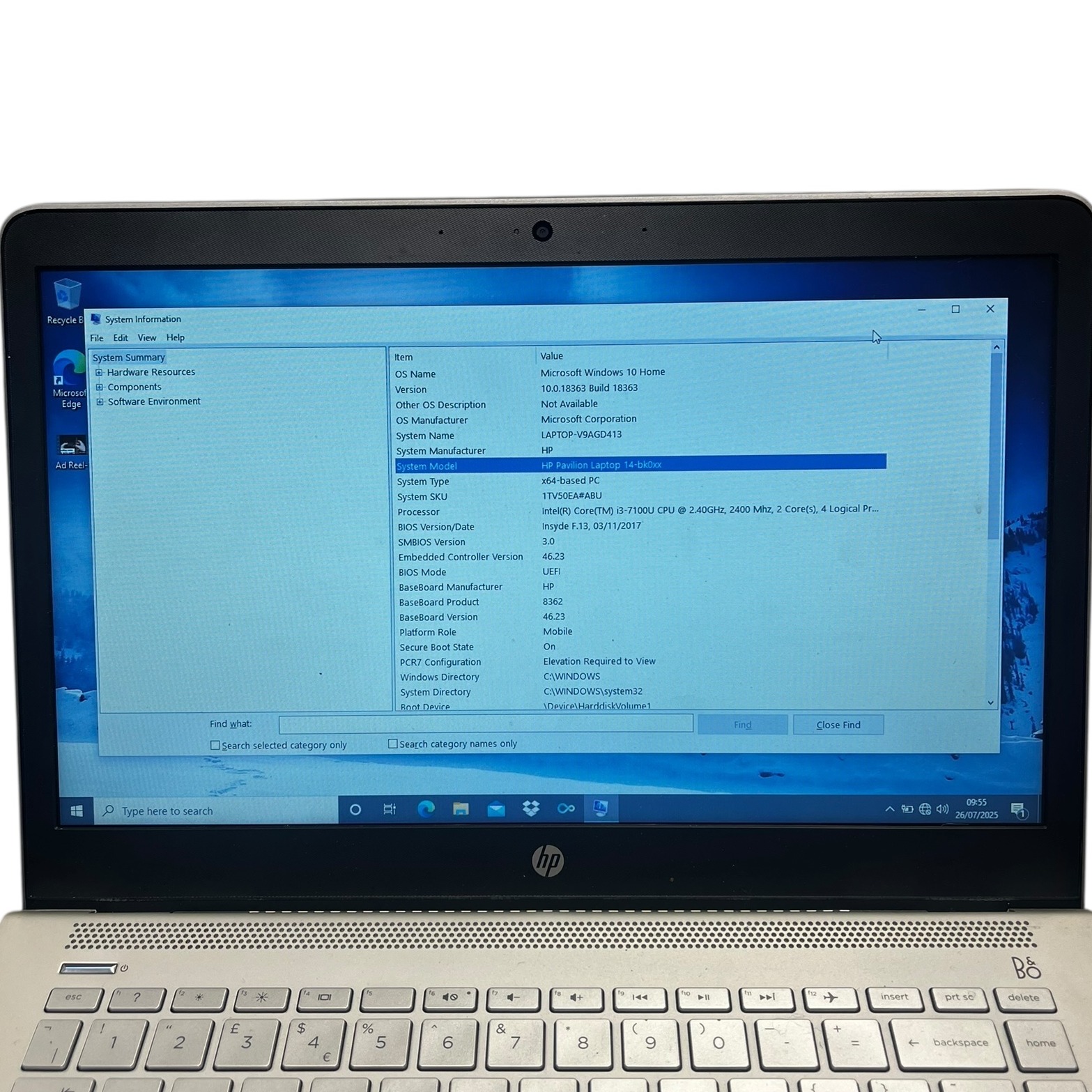Product photo for HP Pavilion 14BK0XX - Silver (8GB Ram, 128GB SSD, i3-7100U, Windows 10)