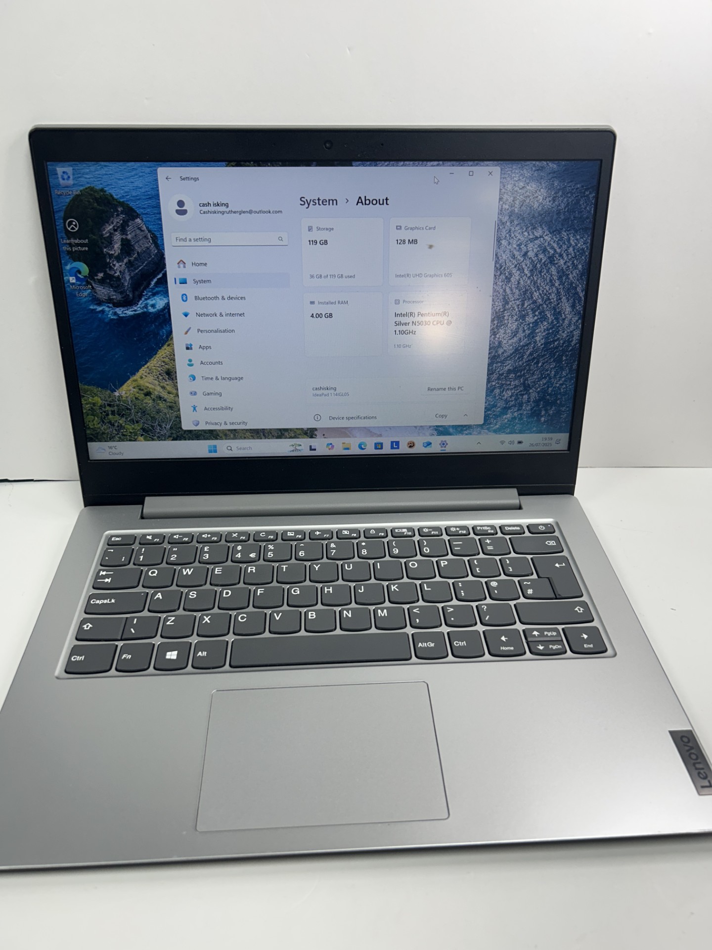 Product photo for LENOVO IDEAPAD 1 4GB RAM 128GB SSD INTEL PENTIUM SILVER UNBOXED