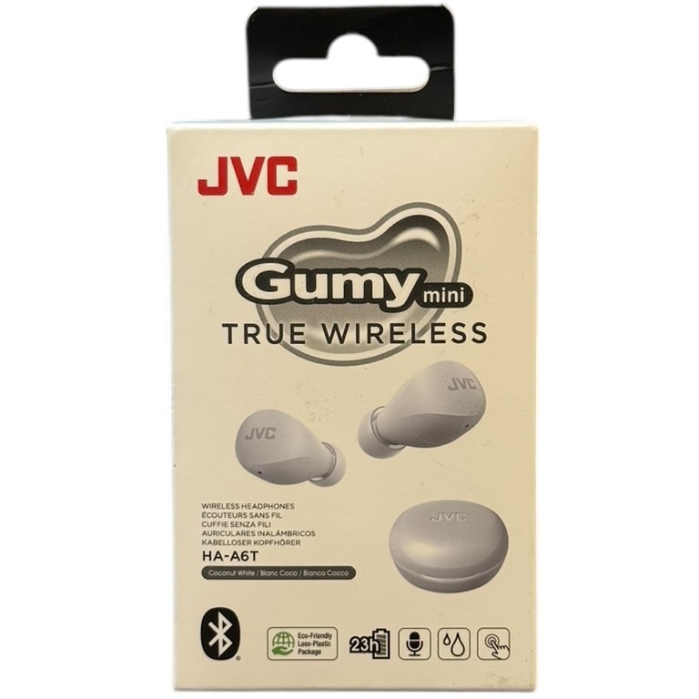 Product photo for New: JVC Gummy Mini True Wireless Earbuds - Bluetooth, White (HA-A6T)