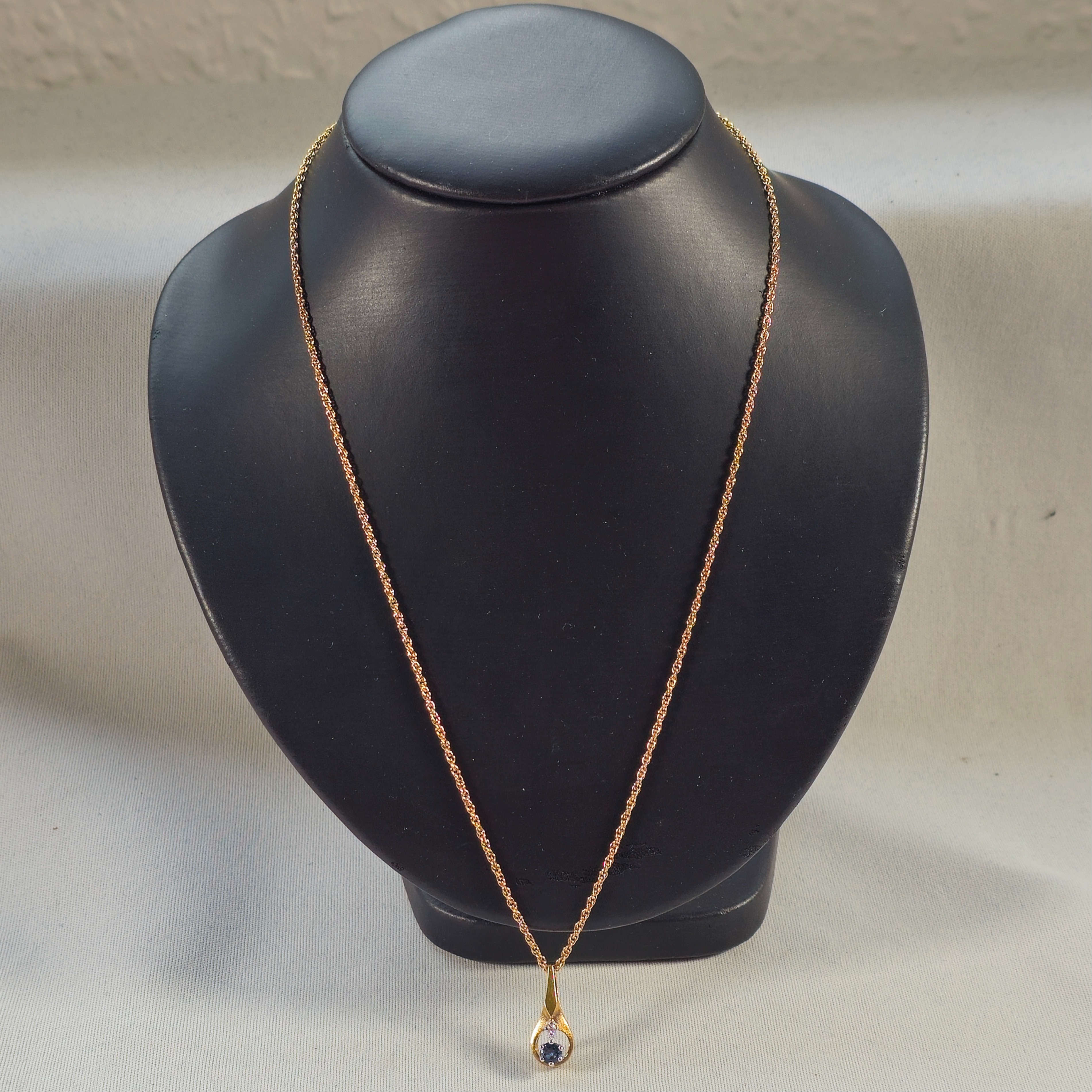 Product photo for 18ct Gold Sapphire & Diamond Pendant Rope Chain 18.11