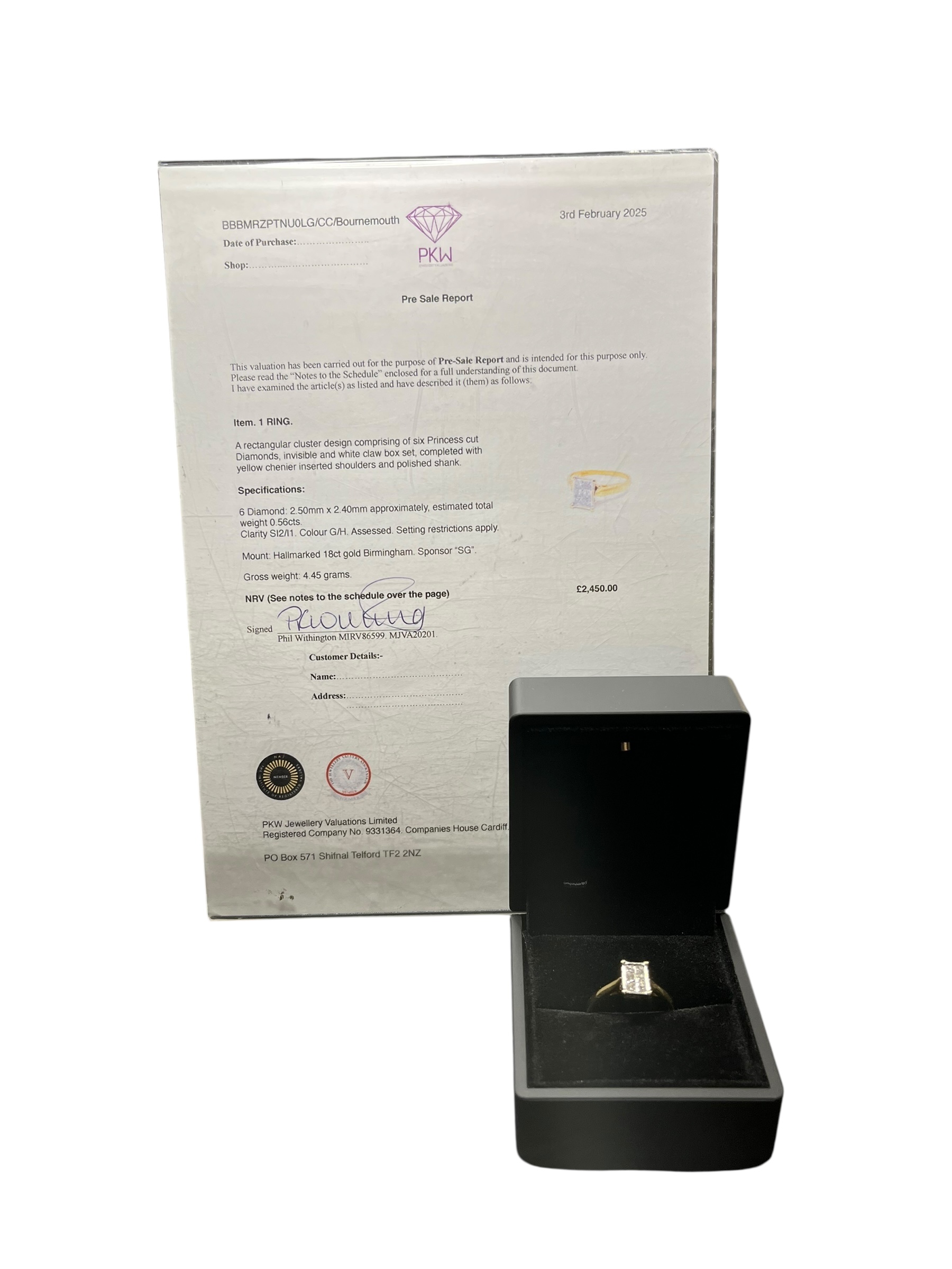 Product photo for 18ct Gold Cluster Ring with 0.56ct Princess Cut Diamonds – With Appraisal Sheet