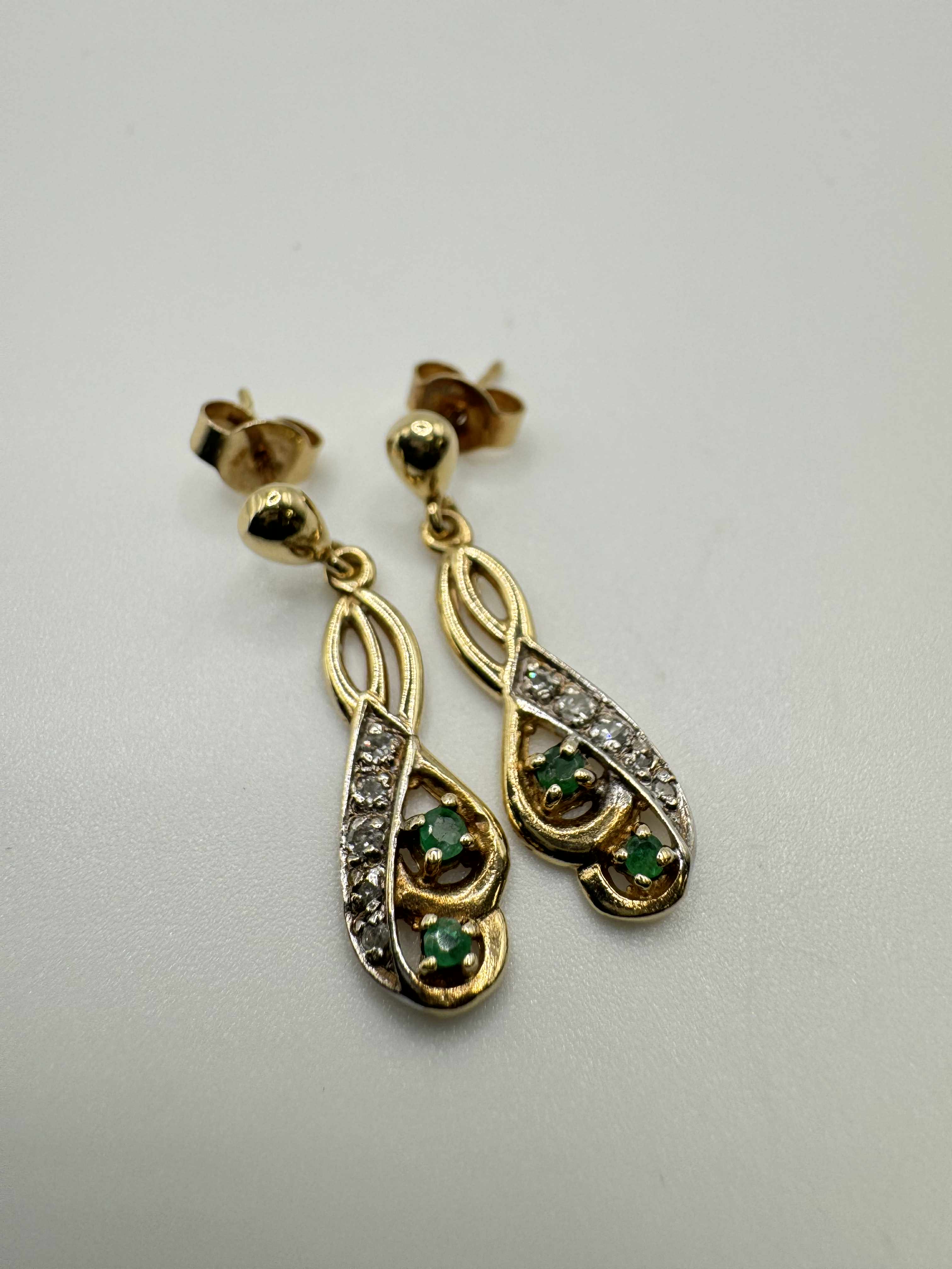 Product photo for 9ct Emerald & Diamond Drop Stud Earrings
