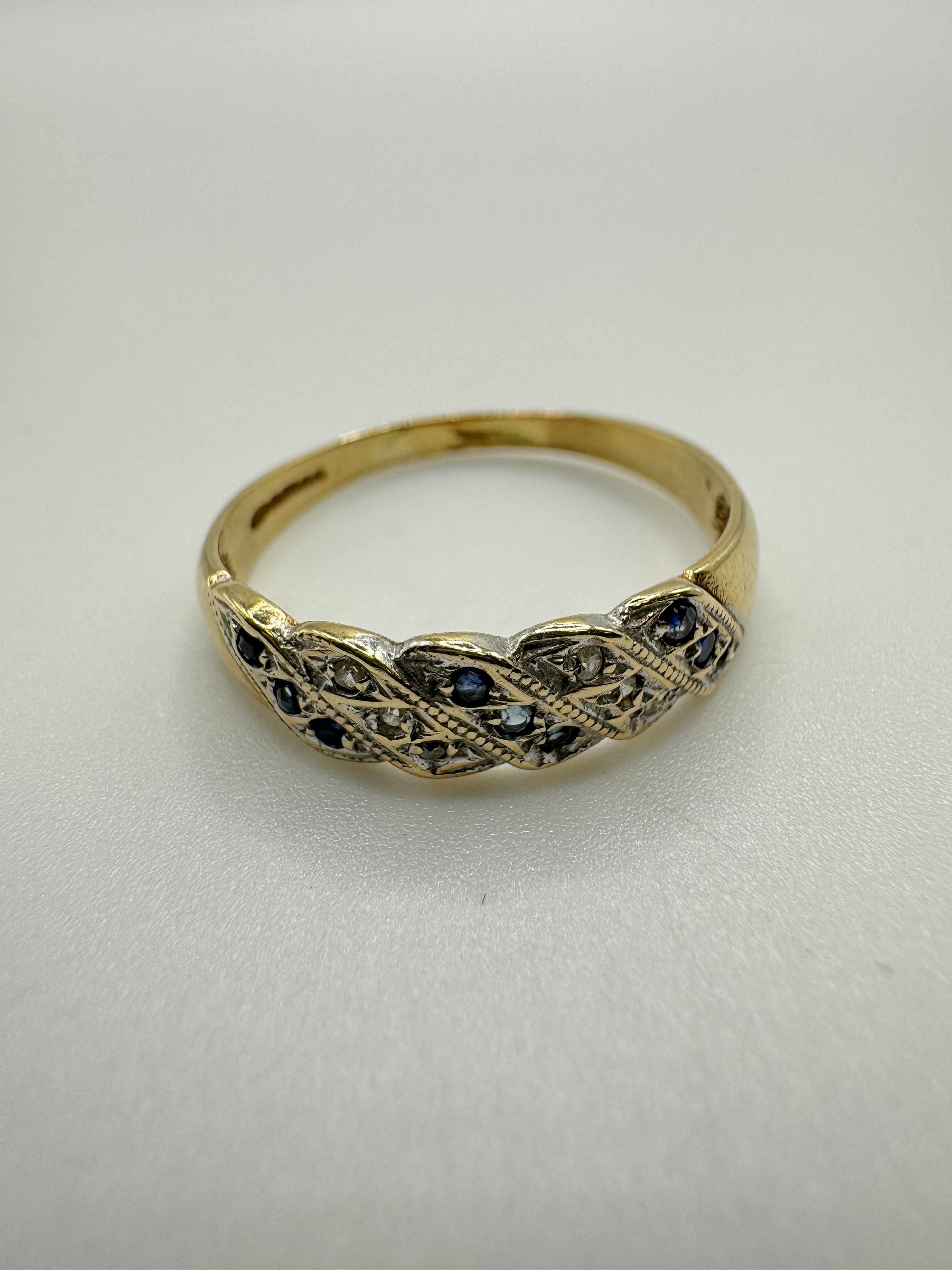 Product photo for 9ct Sapphire & Diamond Three Row Half Hoop Ring
