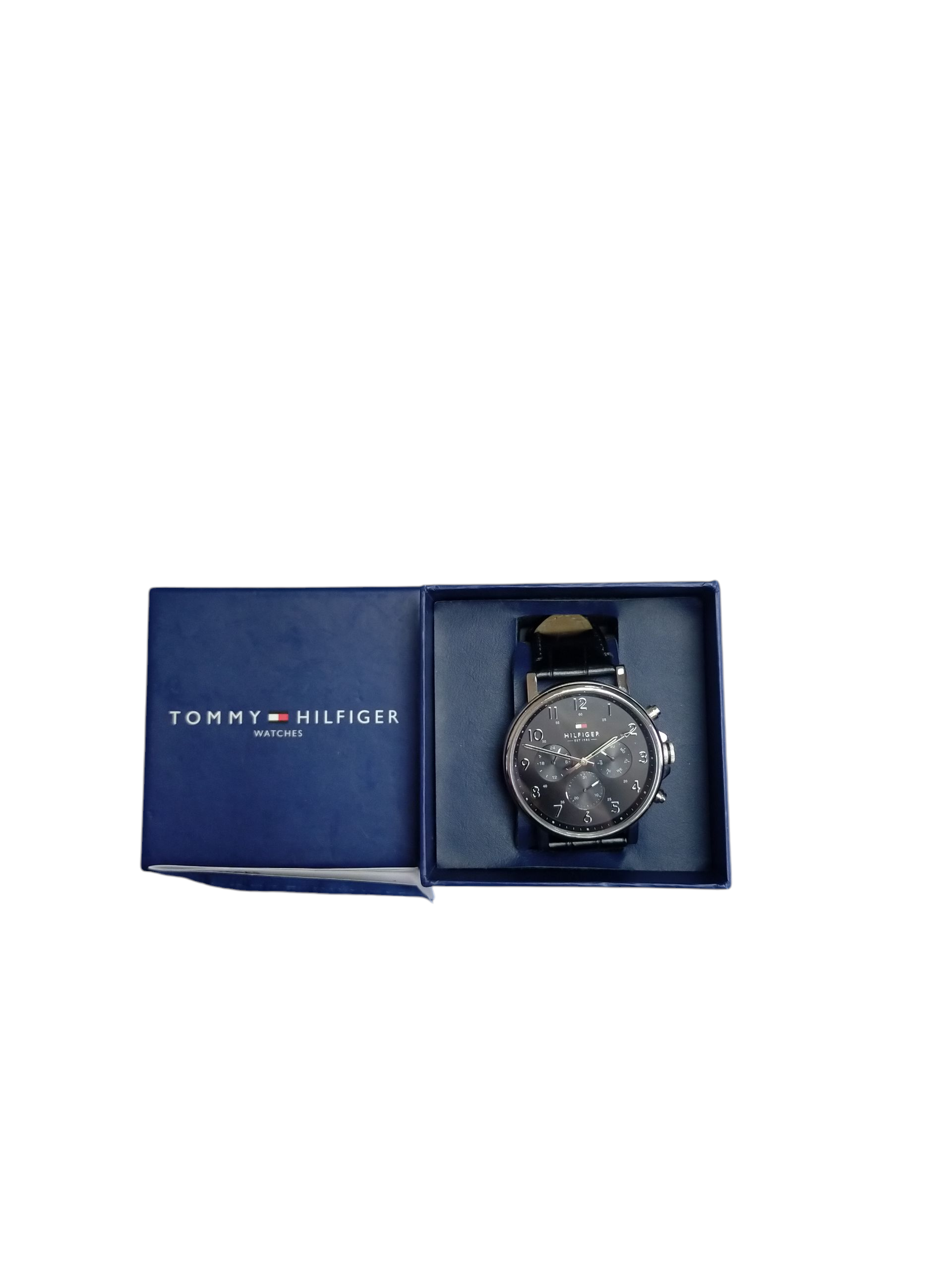 Product photo for Tommy Hilfiger 1710381 Men’s Quartz Leather Strap Black Dial