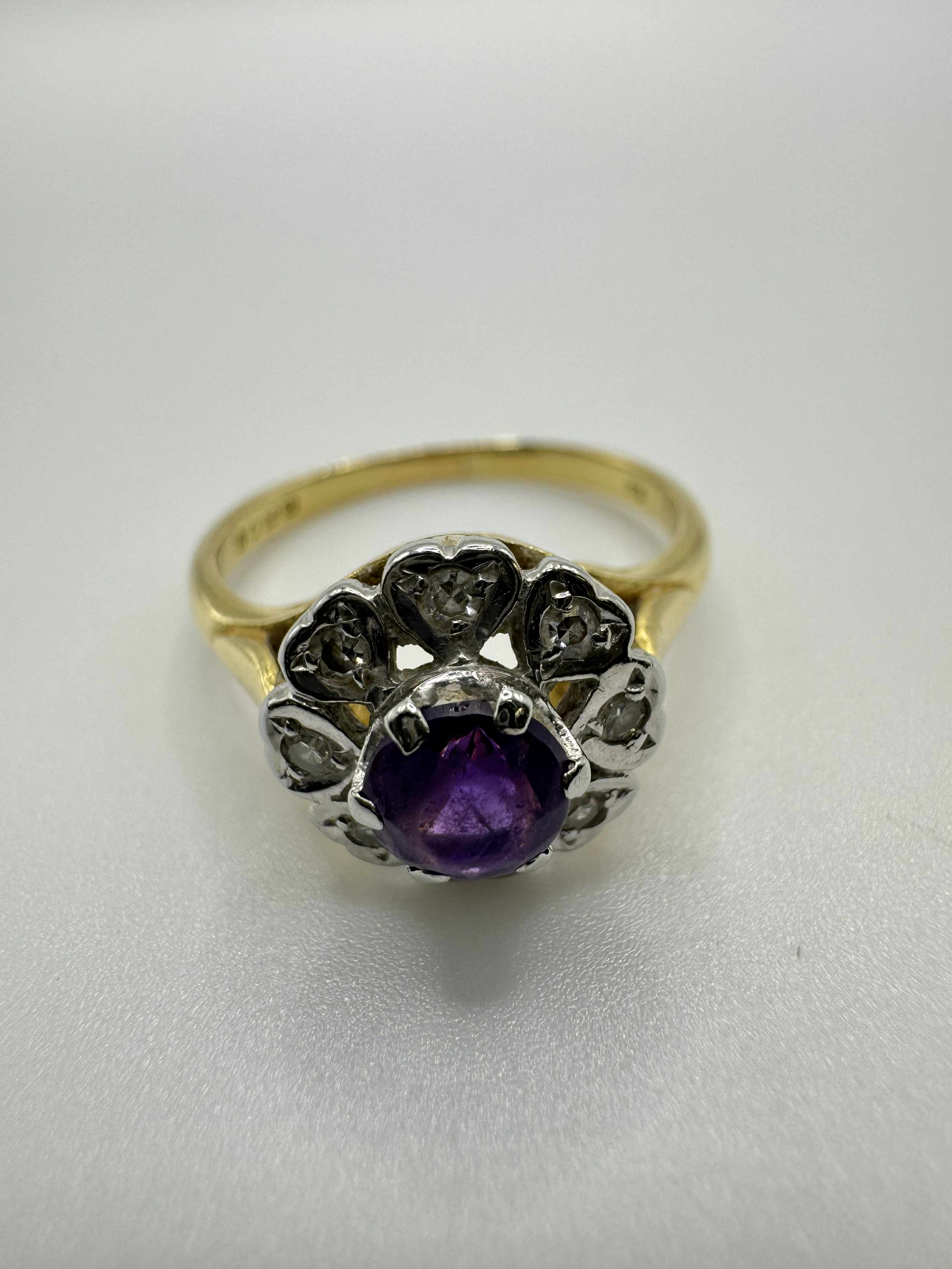 Product photo for 18ct Amethyst & Diamond Cluster Ring