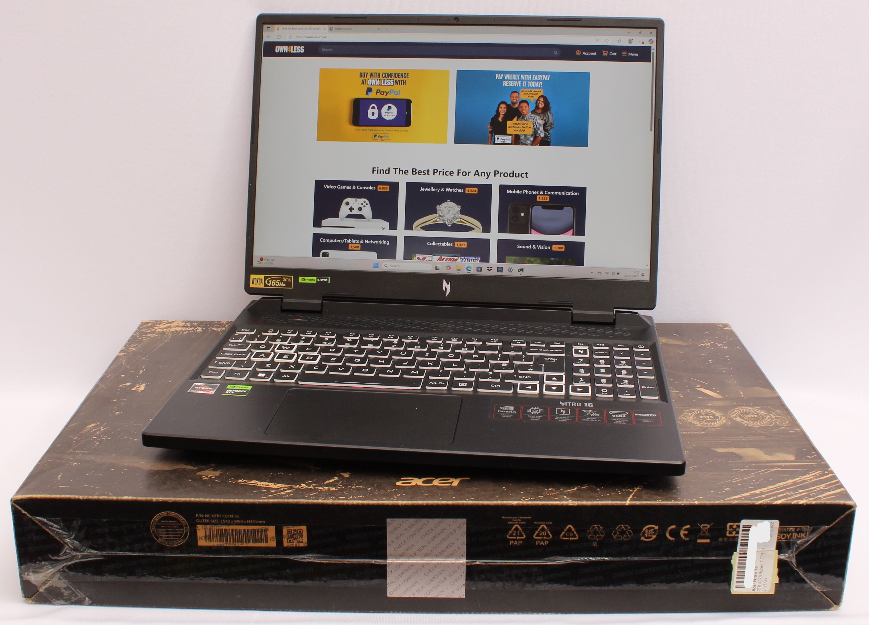 Product photo for Acer  Acer Nitro 16 Ryzen 7 16GB RAM 1TD SSD RTX 4070 Gaming Laptop (B+)