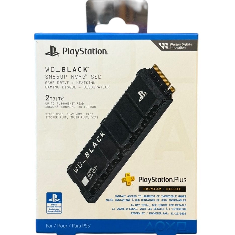 Product photo for New: WD_Black SN850P NVMe SSD + Heatsink Game Drive For PS5 (Gen 4 M.2, 2TB)