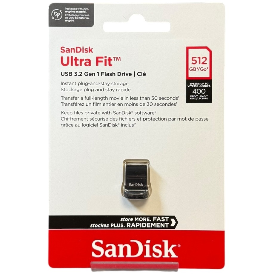 Product photo for New: SanDisk Ultra Fit USB 3.2 Gen 1 Flash Drive - 512GB (Speeds up to 400MB/s)