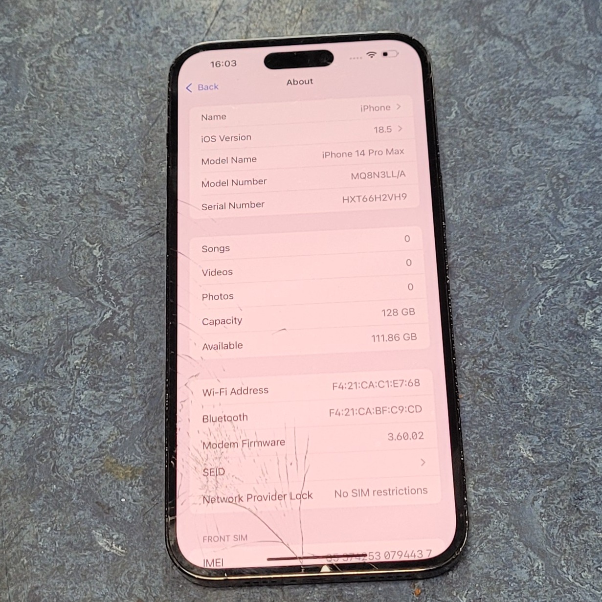 Product photo for Apple Iphone 14 Pro Max, Cracked Screen, 90%BH, 128GB
