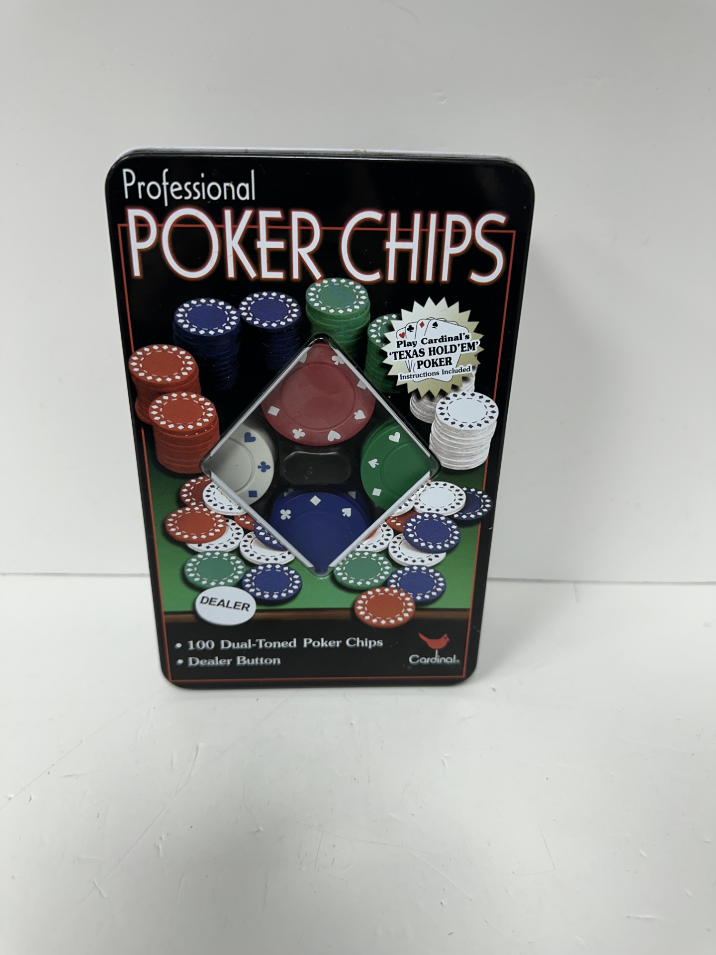 Product photo for cardinal poker chip set 100pc boxed
