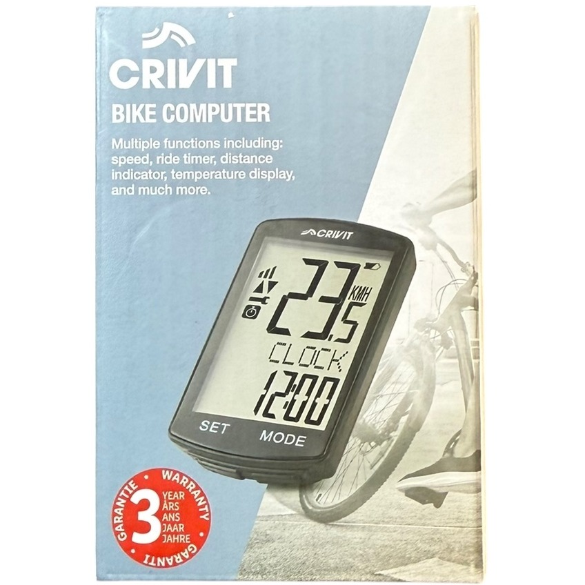 Product photo for New: Crivit Bike Computer - Speed, Distance, Temp, Time + More
