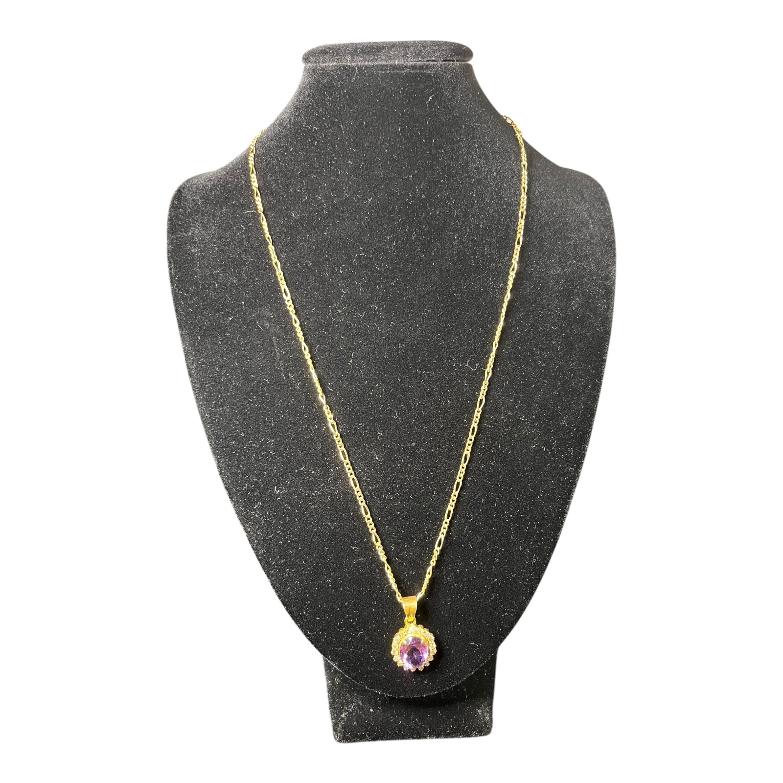 Product photo for 18ct Diamond & Amethyst Pendant on 14ct Gold Chain 20