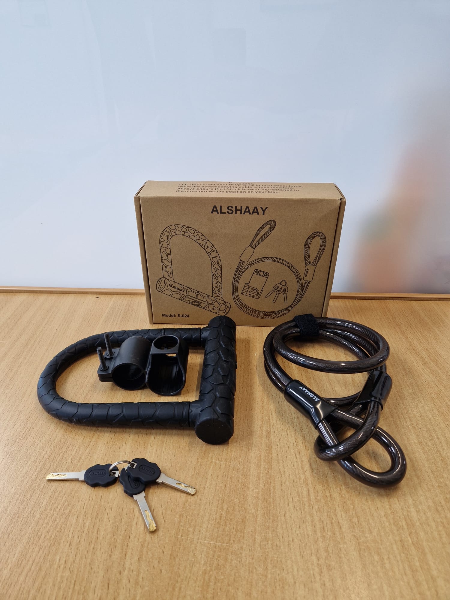 Product photo for Alshaay S-024 Bike Lock & Cable Boxed + 3 Keys Mount – New Open Box