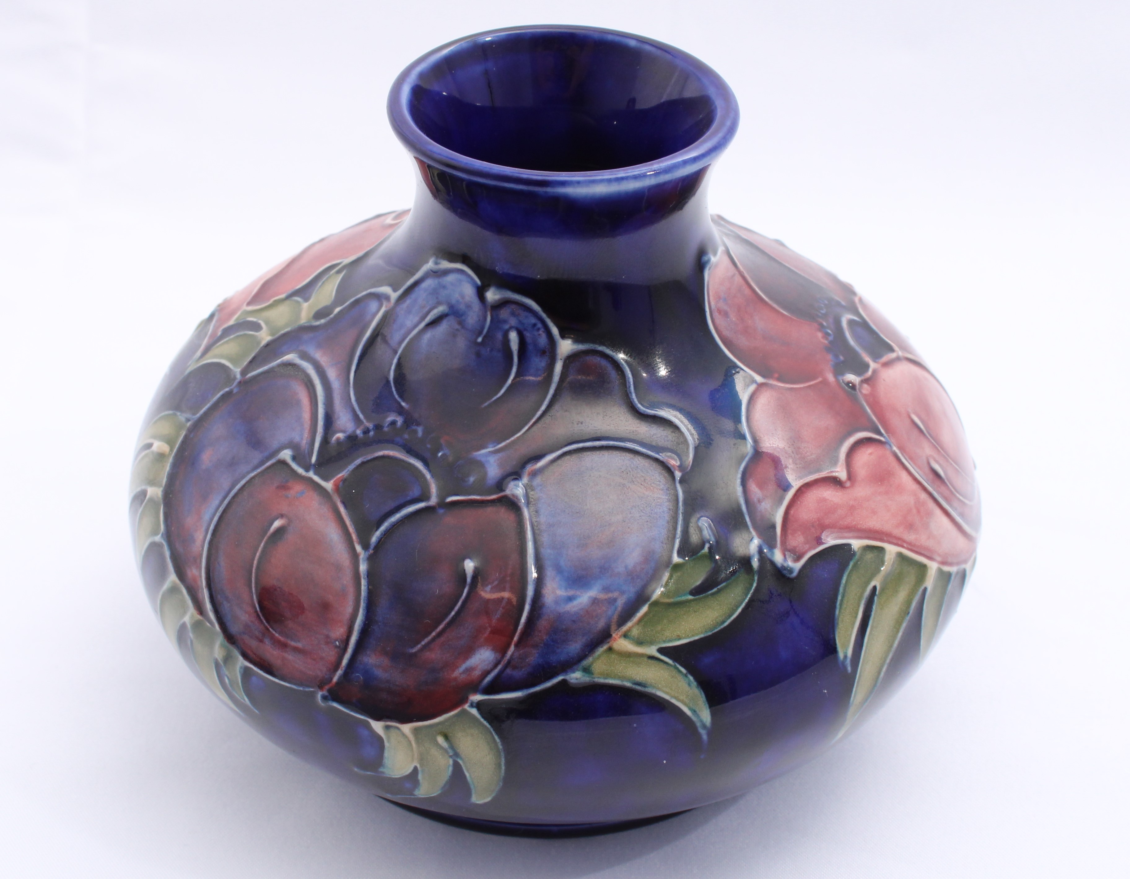 Product photo for Moorcroft Small Anemone Patterned Blue Squat Vase (U)