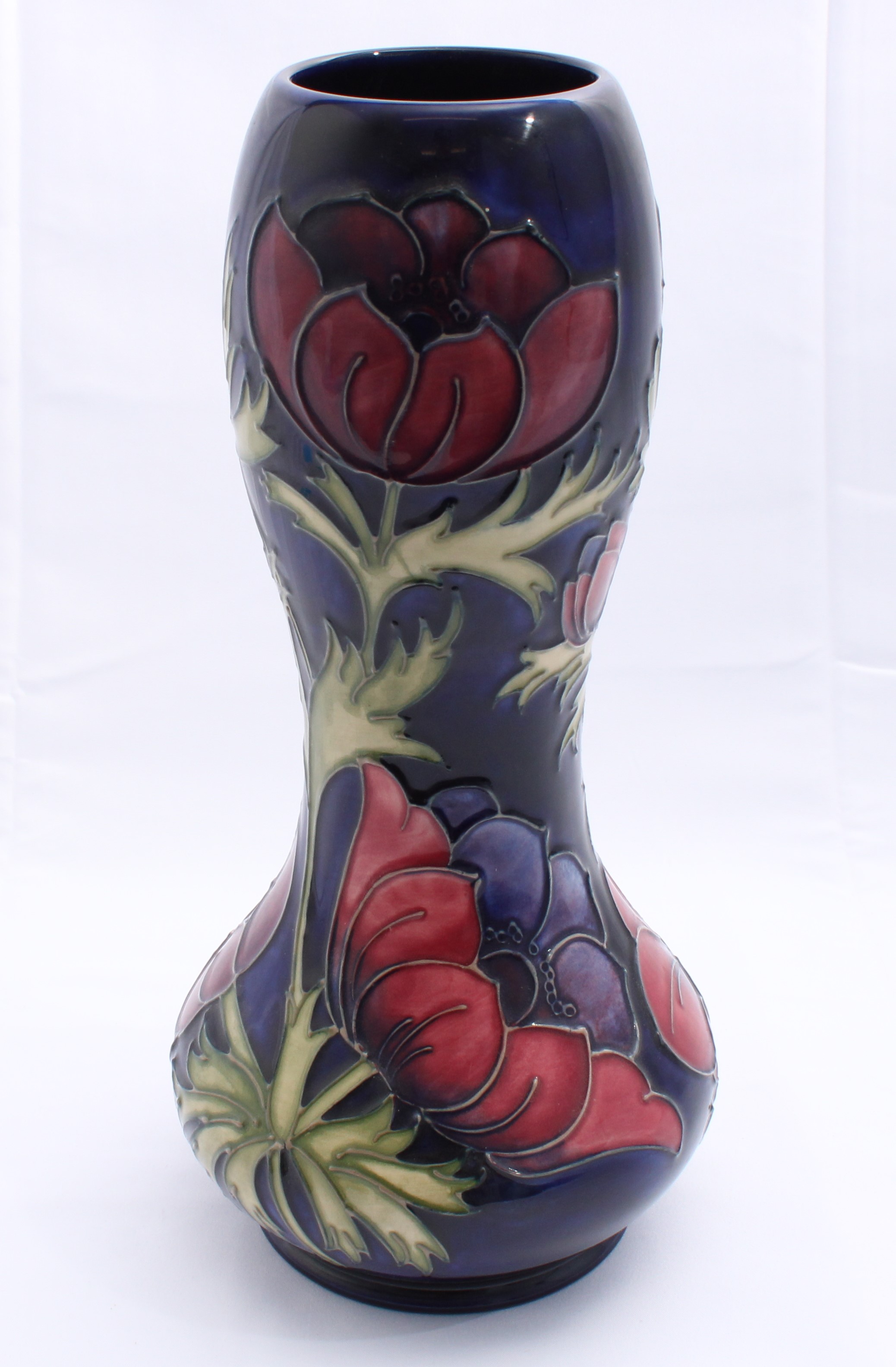 Product photo for Moorcroft Long Anemone Patterned Blue Vase 34/94 (U)