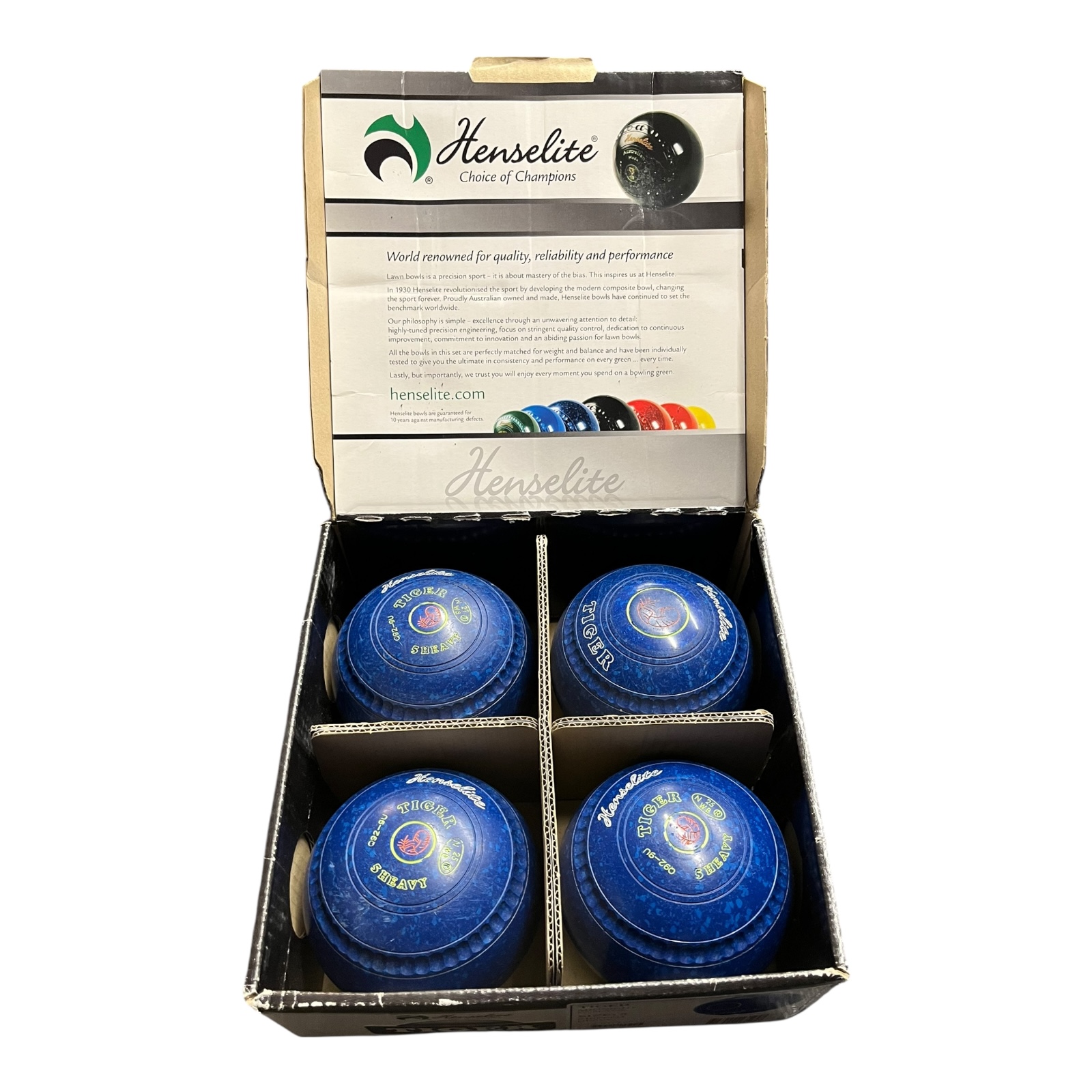 Product photo for Henselite Tiger Bowls Set of 4 – Size 5 Heavy Gripped Q92-9U