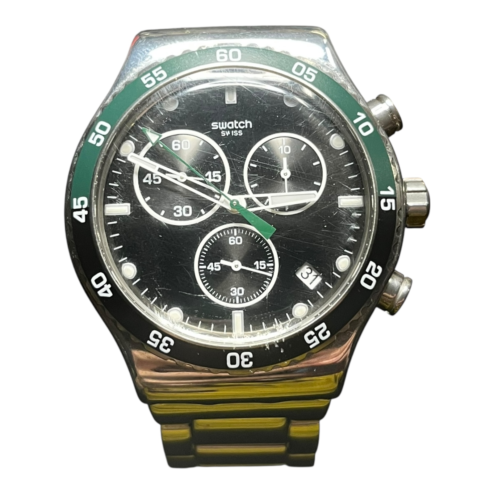 Product photo for Swatch Irony Dark Green Men's Watch – Boxed Good Condition
