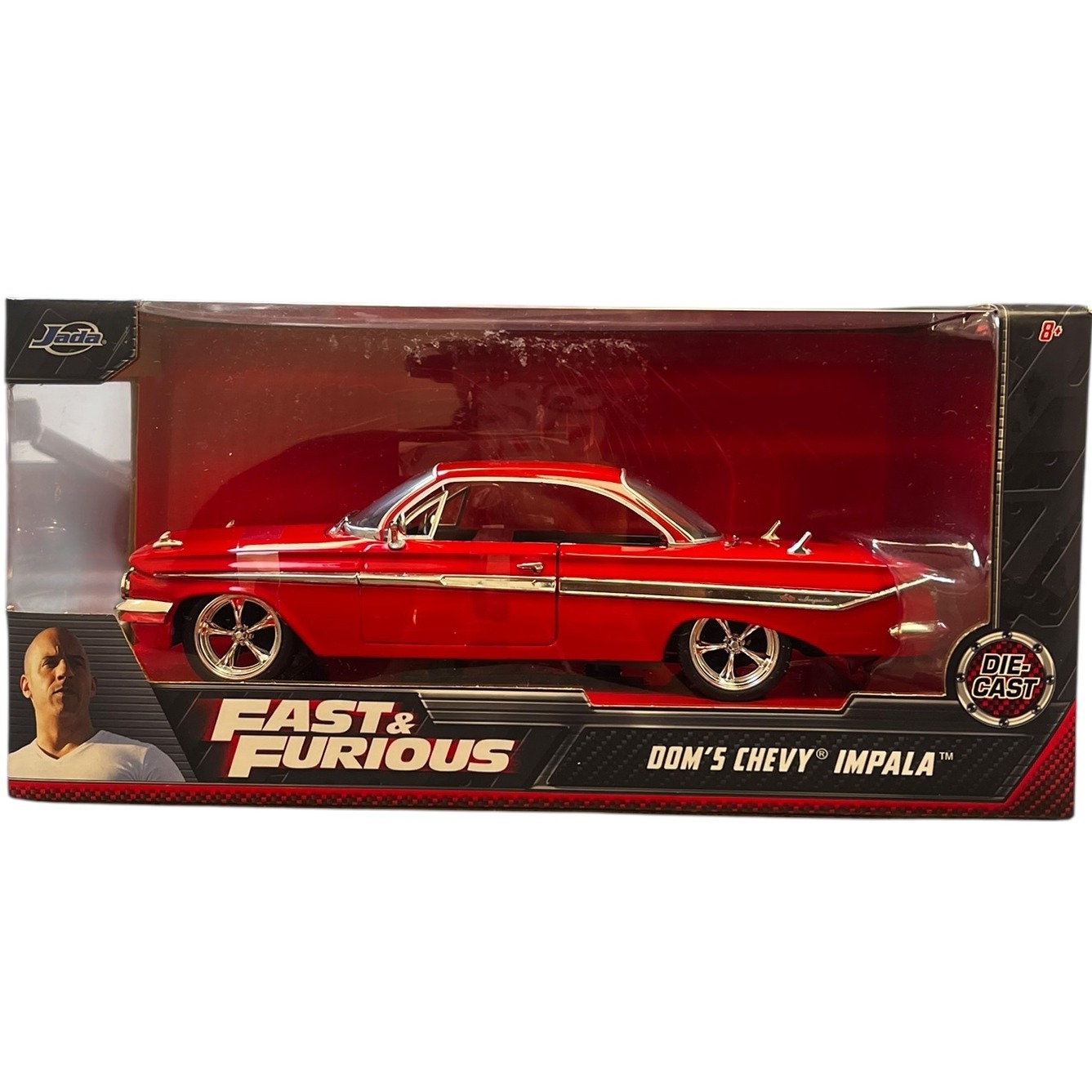 Product photo for Boxed: Jada Die-Cast Fast & Furious - Dom's Chevy Impala (Ages 8+, 1:24 Scale)