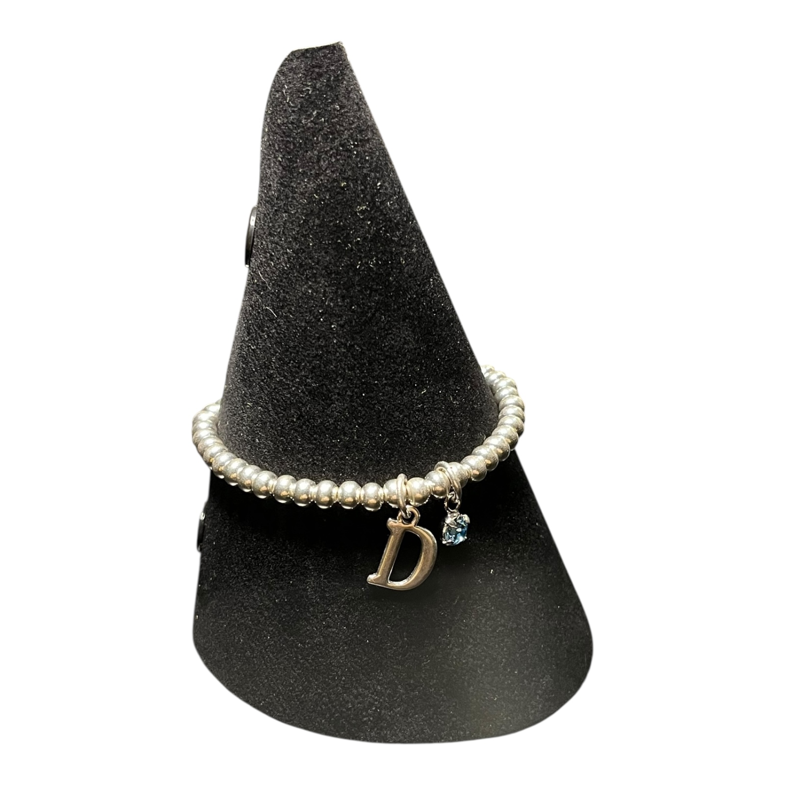 Product photo for Heavy Silver Beaded Charm Bracelet – 6.5