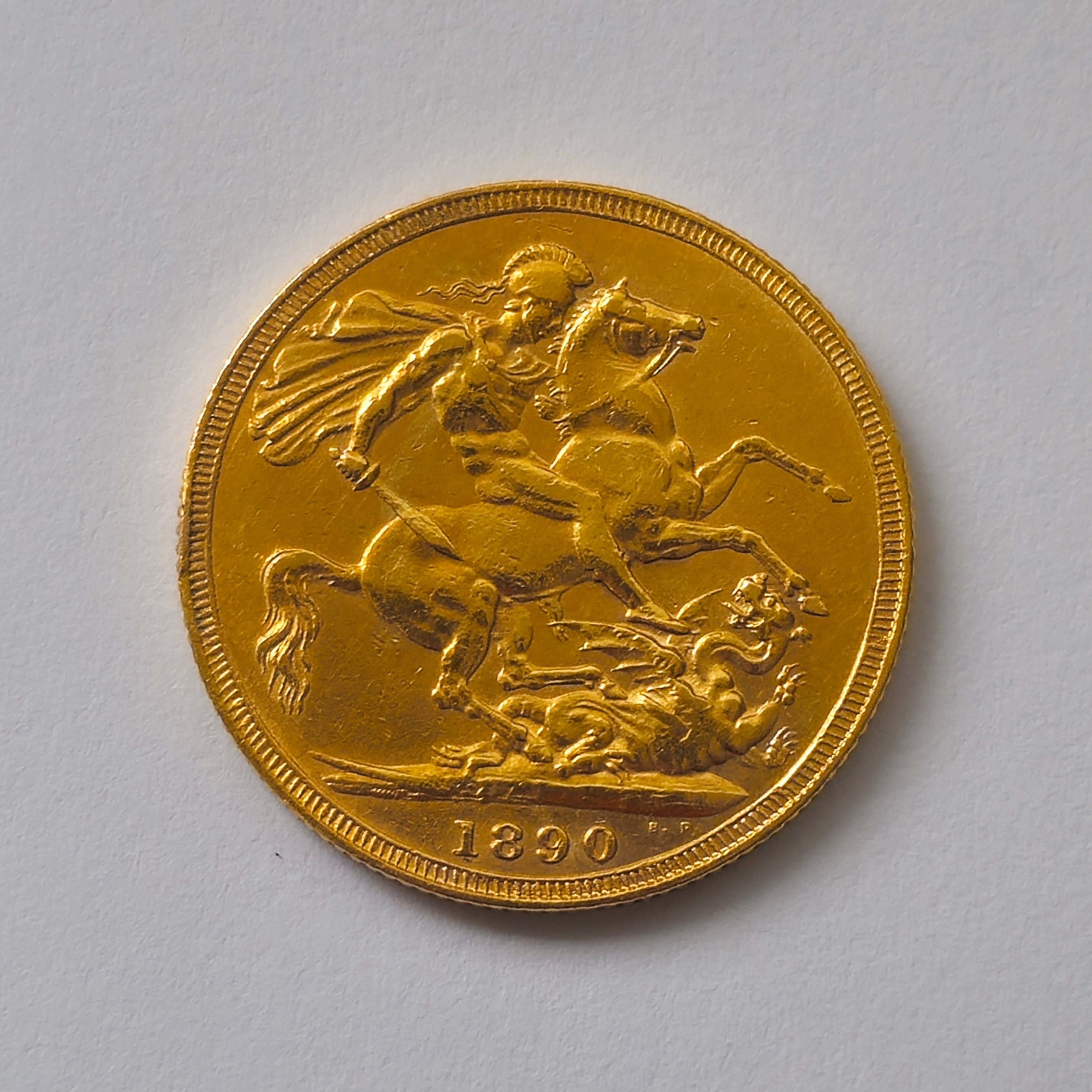 Product photo for 22ct Gold 1890 Victoria and St George & The Dragon Full Sovereign Coin