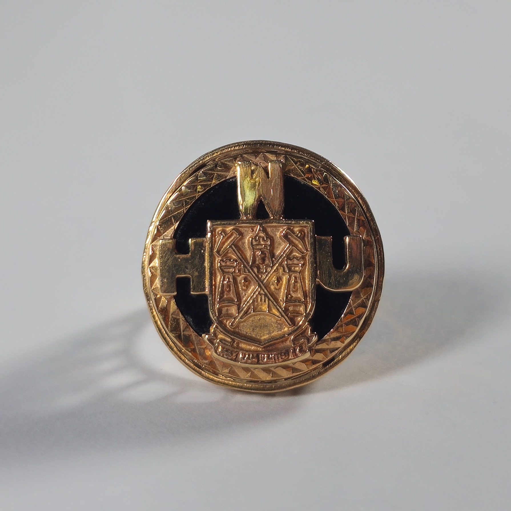 Product photo for 9ct Gold West Ham United Black Stone Signet Ring Size Q1/2
