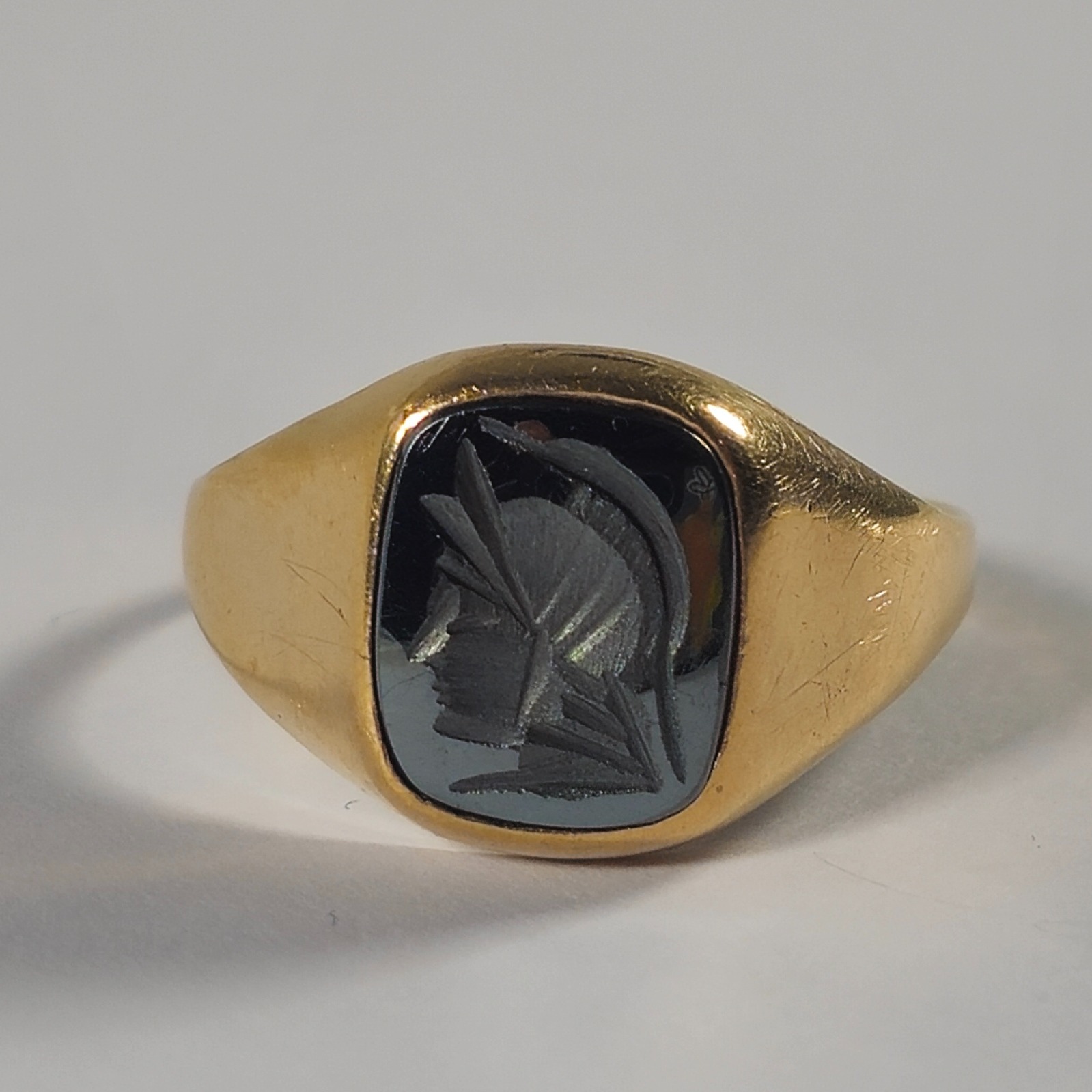 Product photo for 9ct Gold Carved on Black Stone Signet Ring Size W