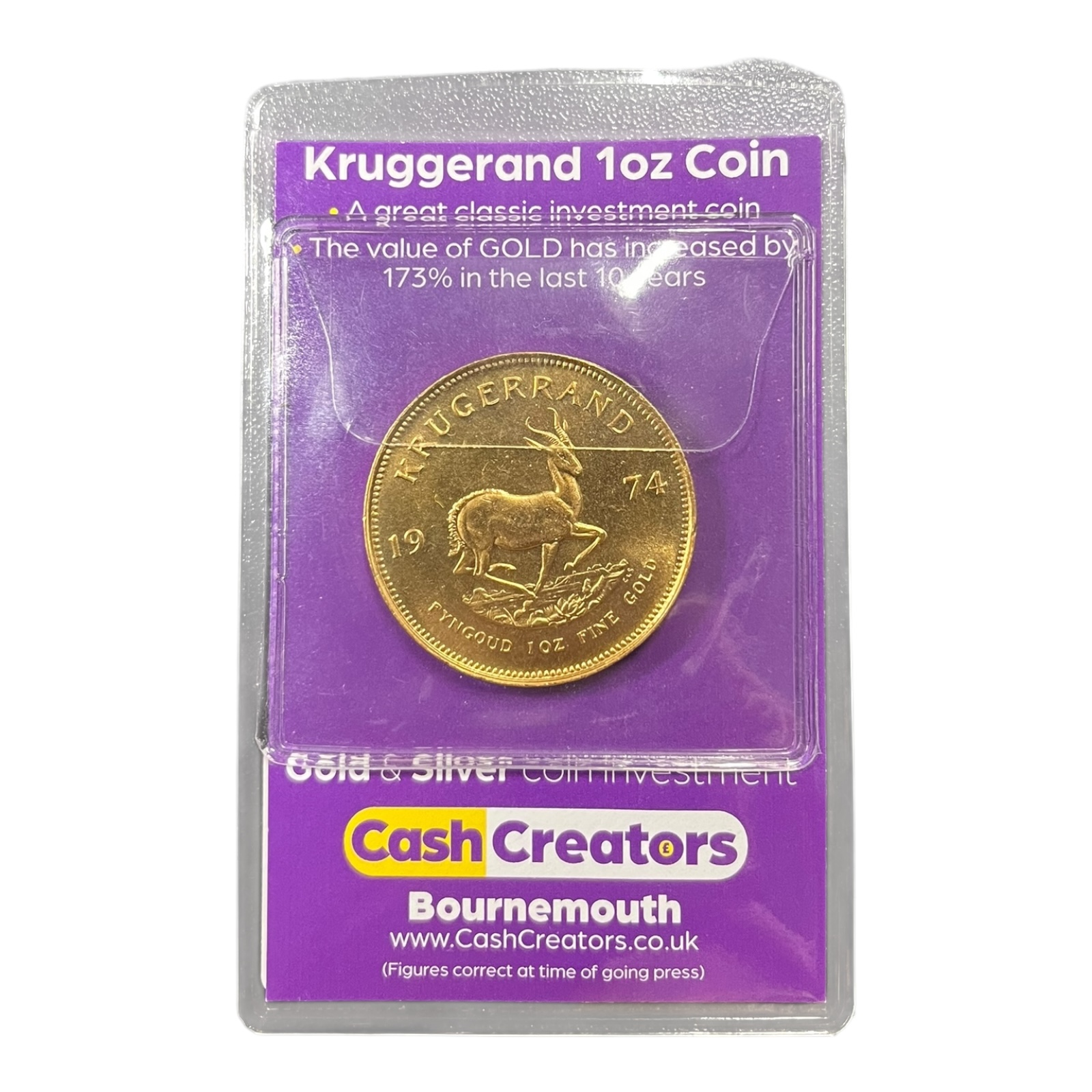 Product photo for 1oz South African Krugerrand Gold Coin – Fine Bullion 22ct