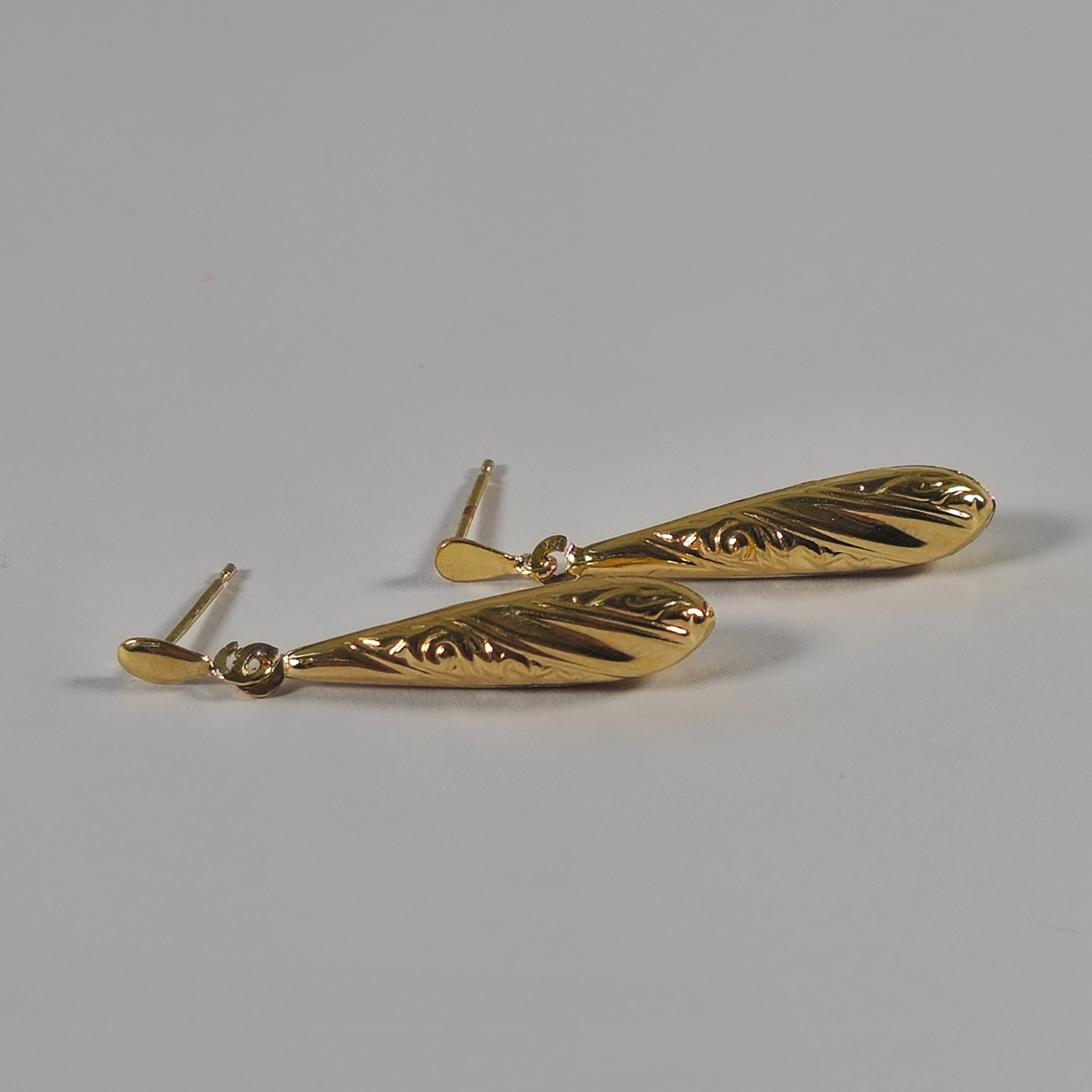Product photo for 9ct Gold Pattern Hollow Long Tear Drop Earrings