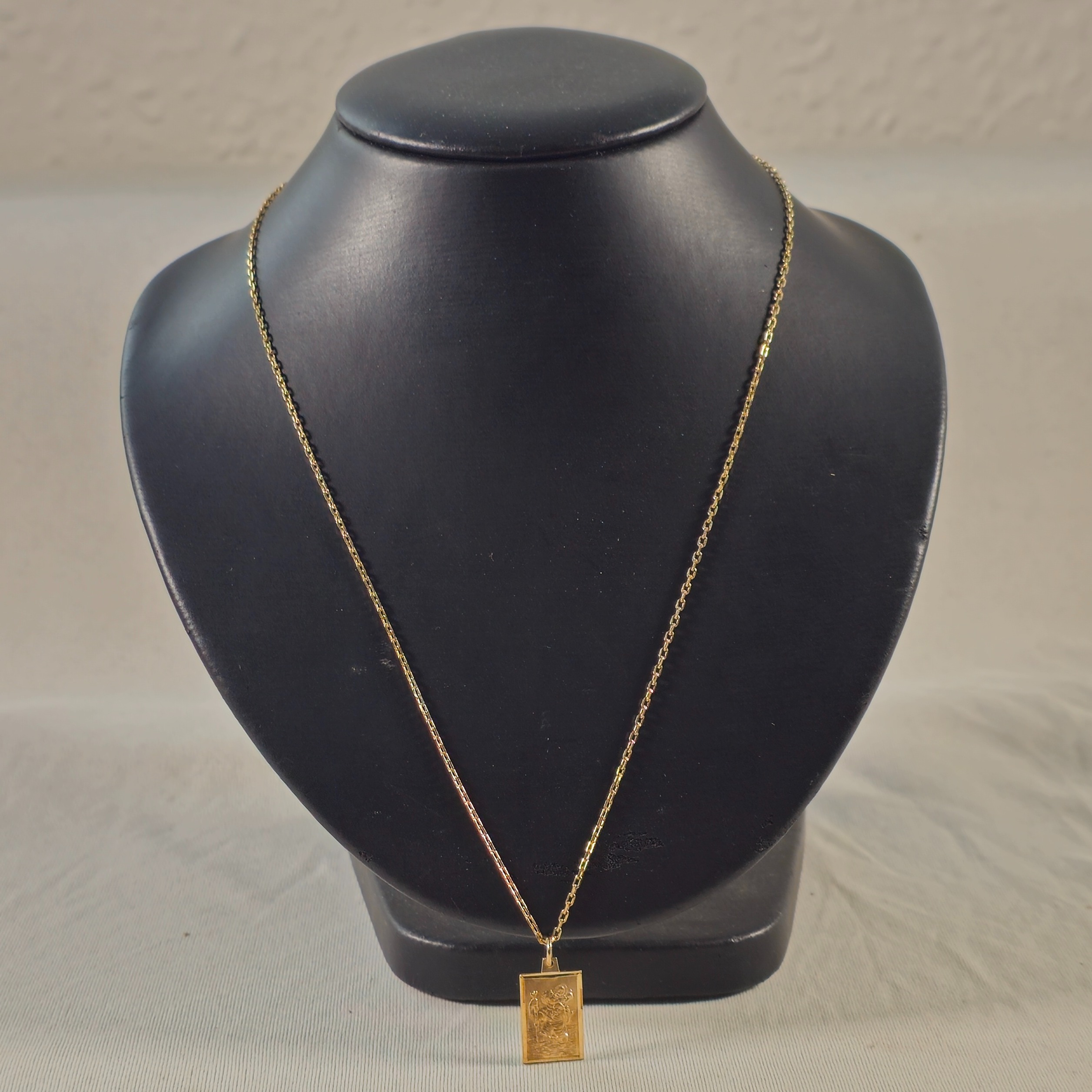 Product photo for 9ct Gold Rectangle St Christopher Pendant & Chain 18.11