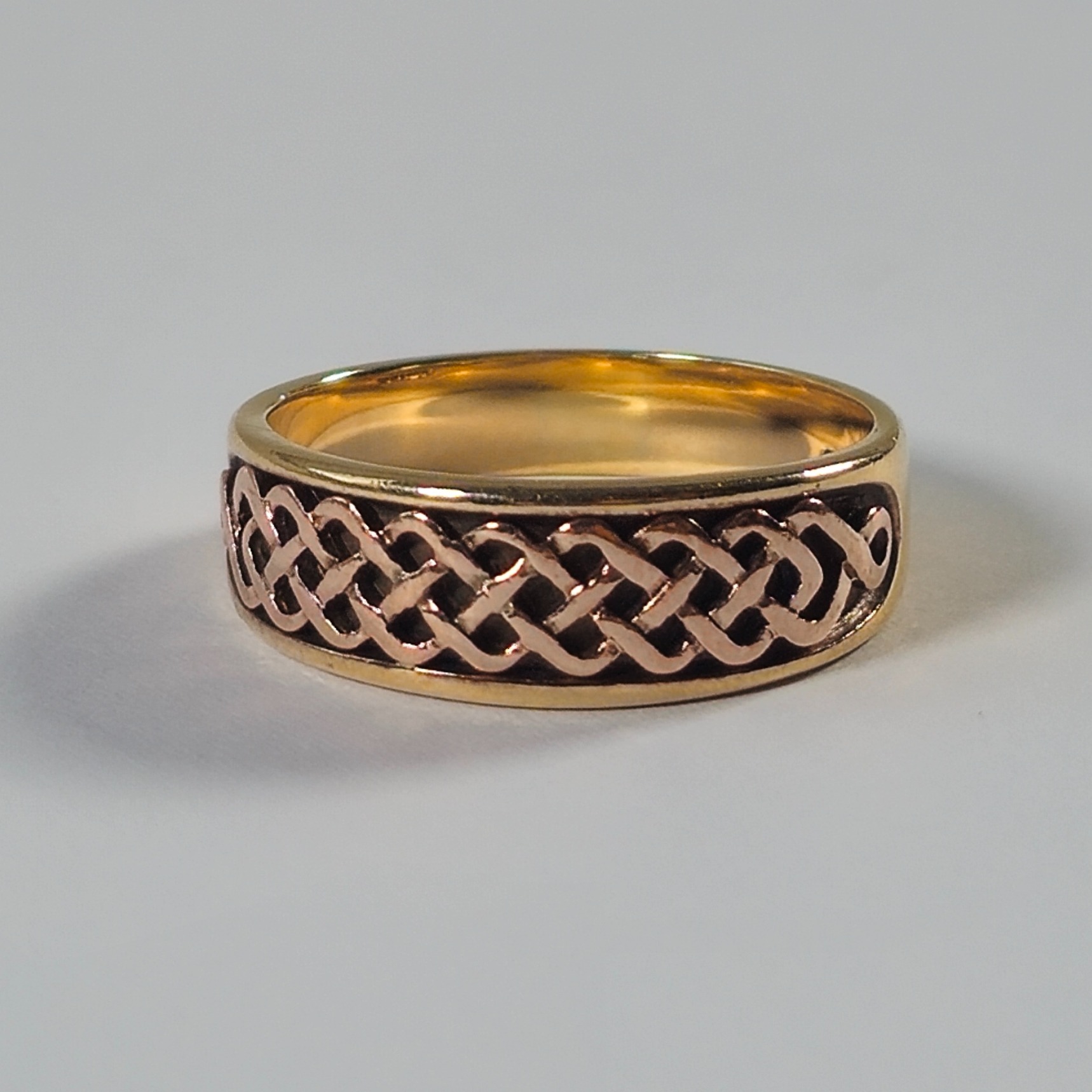 Product photo for Clogau 9ct Yellow & Rose Gold Celtic Weave Half Band Ring Size Q